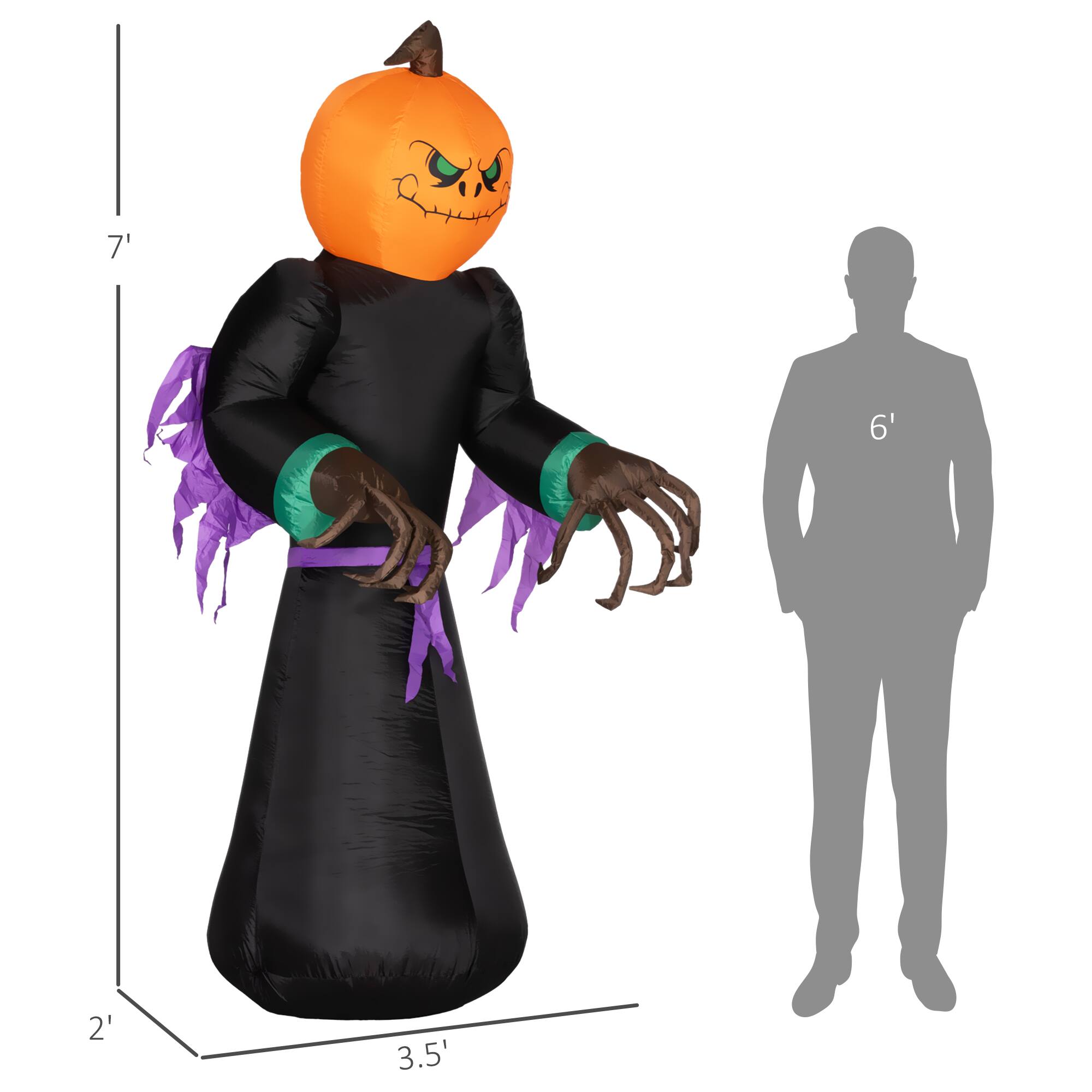 Alt View 2. Homcom - 7' Halloween Inflatable Outdoor Decoration Reaper Ghost Pumpkin, Blow Up LED Yard Decor for Garden, Lawn, Party, Holiday - black.