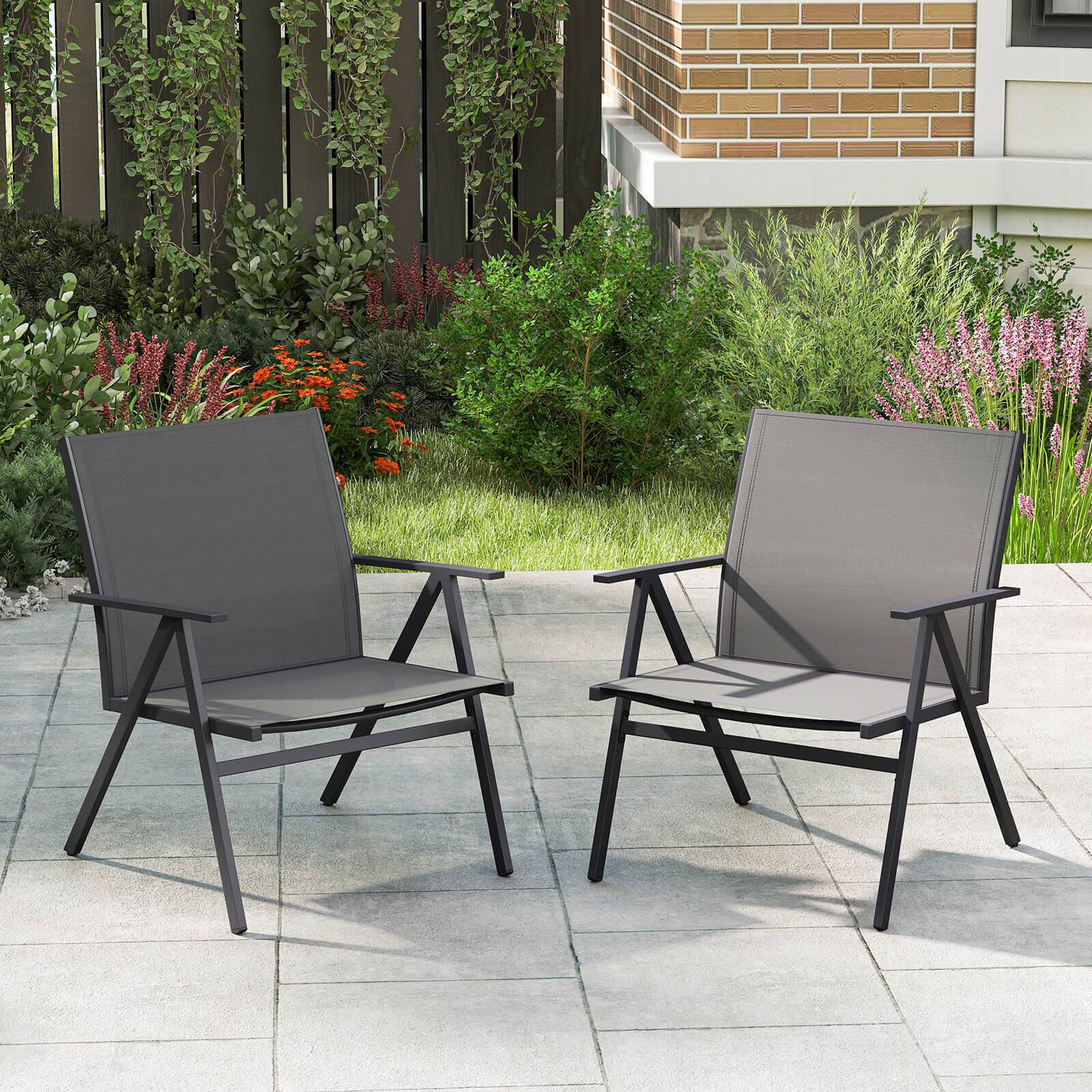 Alt View 1. Costway - Costway Patio Chairs Set of 2with Breathable Mesh Fabric and Metal Frame 350LBS Capacity - Grey.