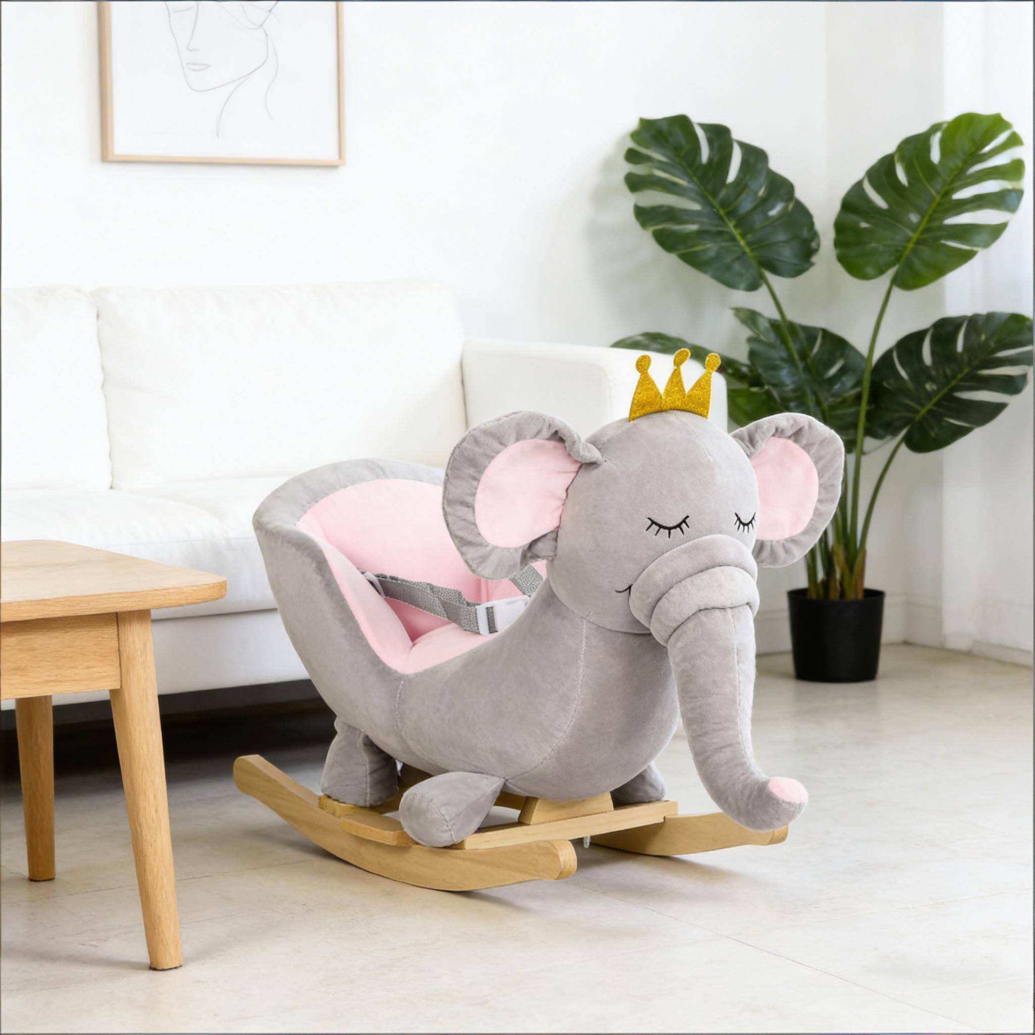 Back. Siljoy - Silver Grey Elephant Rocking Chair, Plush Toddler Rocker with Sound, 110 lb Capacity, Ages 18‑36 Months - Silver grey.