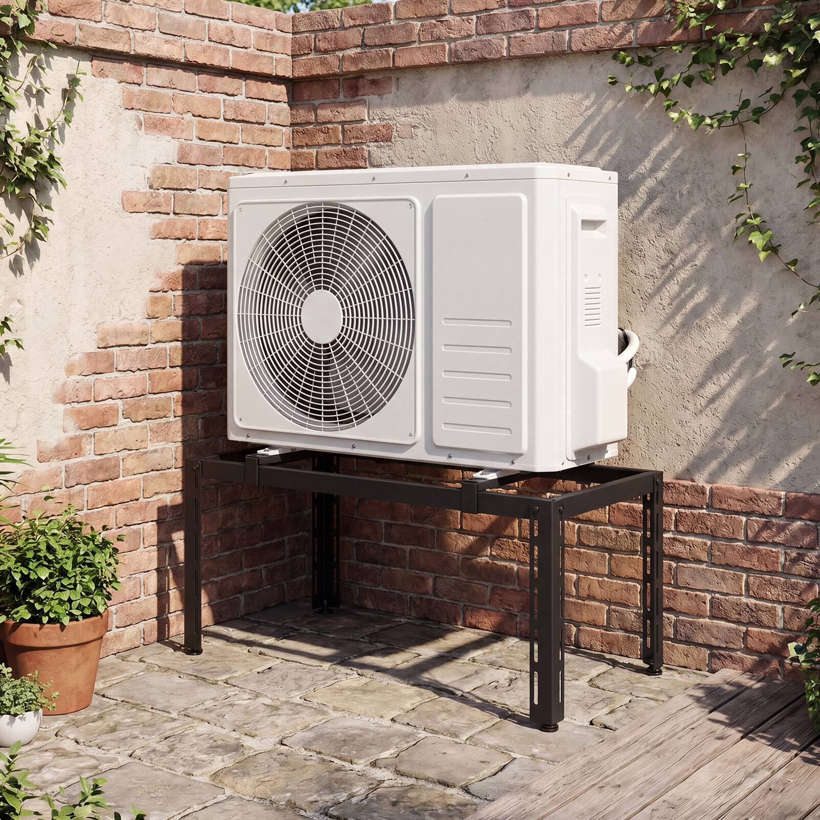 Alt View 3. Costway - Costway Mini Split Ground Stand with Adjustable Height, Width & Length, Outdoor AC Base - Black.