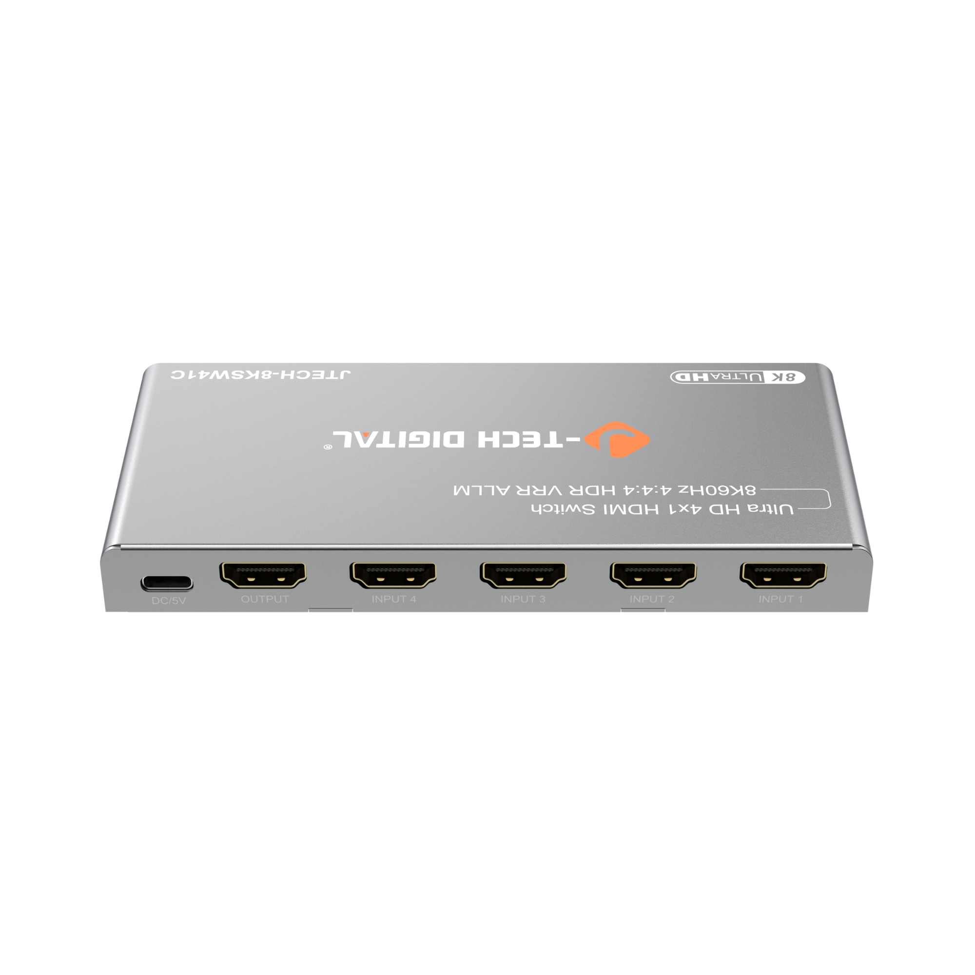 JTECH-8KSW41C HD ULTRA 8K DIGITAL -TECH ALLM VRR HDR 4:4:4 8K60Hz Switch HDMI 4x1 HD Ultra - DC/5V OUTPUT INPUT 4 INPUT 3 INPUT 2 INPUT 1