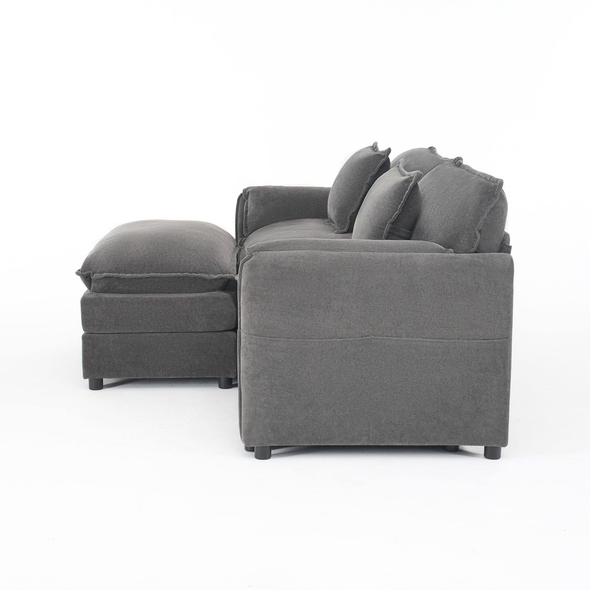 Alt View 1. Boyel Living - Modern Minimalist Grey Chenille Sofa with Side Storage Pockets 3-Seat - Grey.
