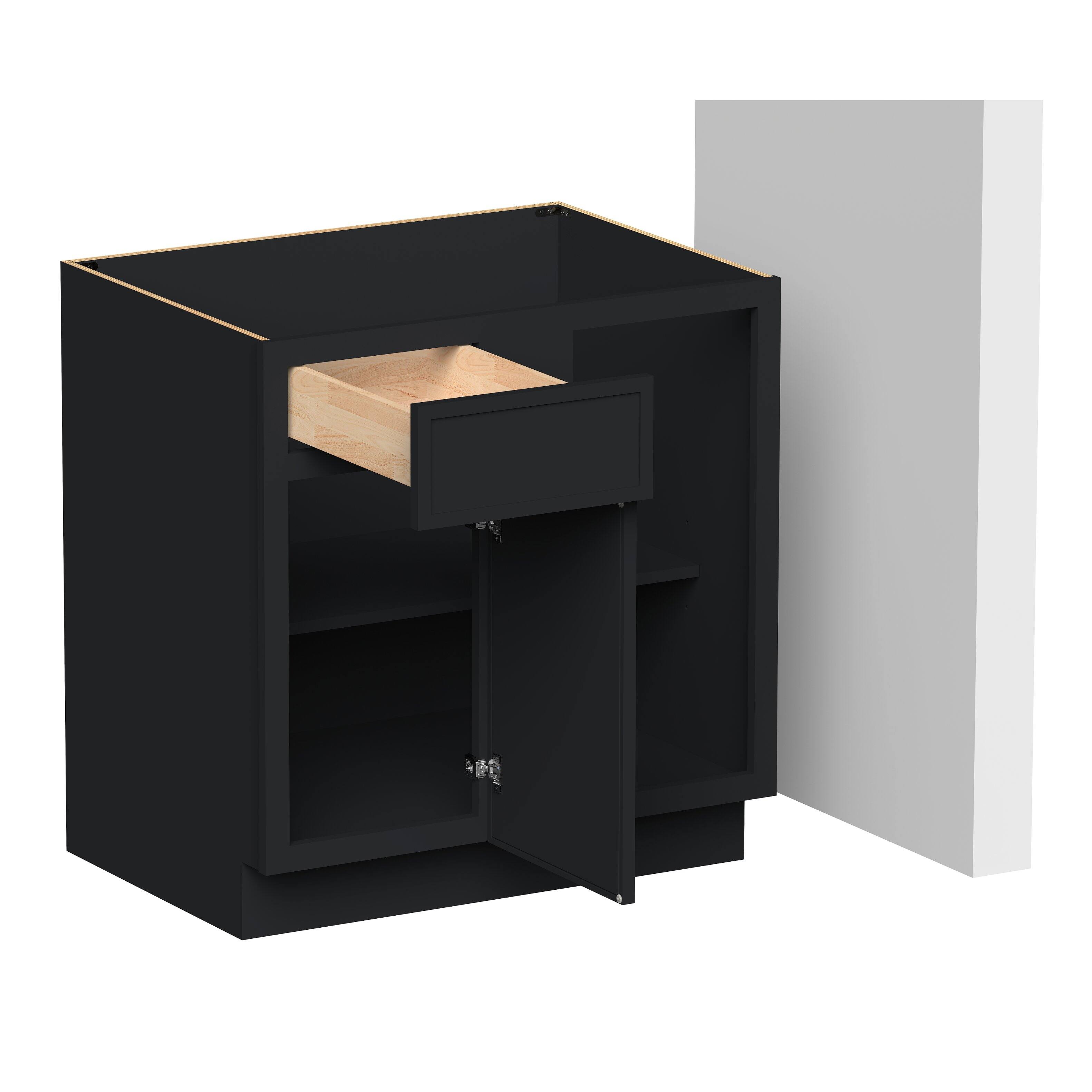 Angle. Boyel Living - 33-in W x 34.5-in H x 24-in D Shaker RTA Kitchen Blind Corner Base Cabinet with Soft-Close - Black.