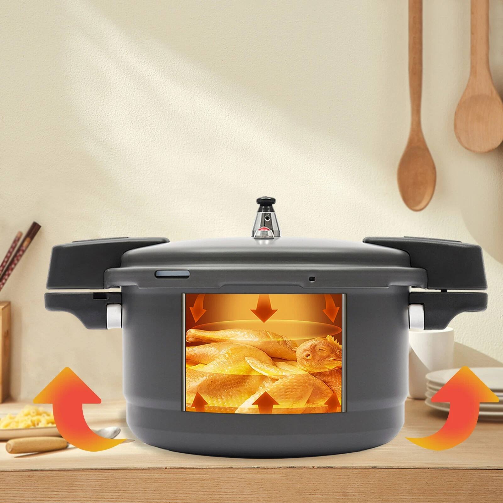 Angle. Home Collection - 9.5Qt Aluminum Pressure Cooker and Canner with Safety Lock, Spring Valve, and Steam Rack - Dark Grey.