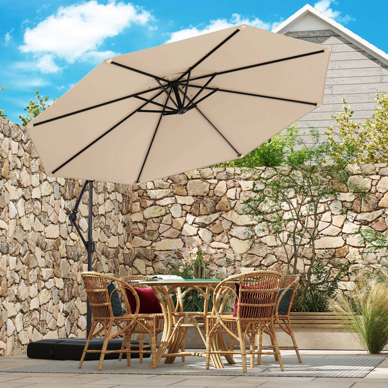 Alt View 3. Costway - Costway 10 FT Offset Hanging Umbrella with Base Patio Cantilever Umbrella 360° Rotation - Beige.