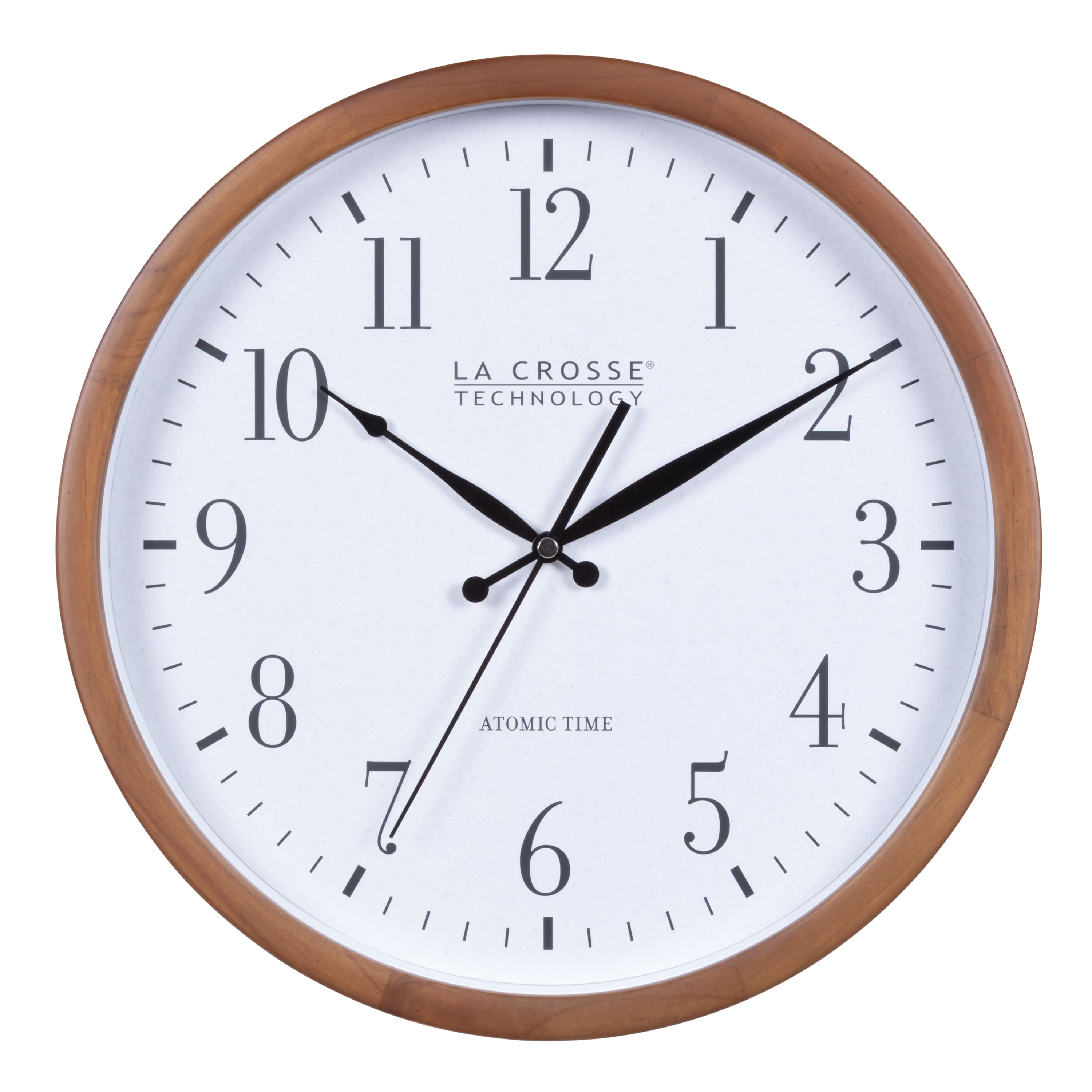 La Crosse Technology - 12.8 Inch Wood Atomic Analog Wall Clock - Walnut
