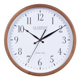 La Crosse Technology - 12.8 Inch Wood Atomic Analog Wall Clock - Walnut