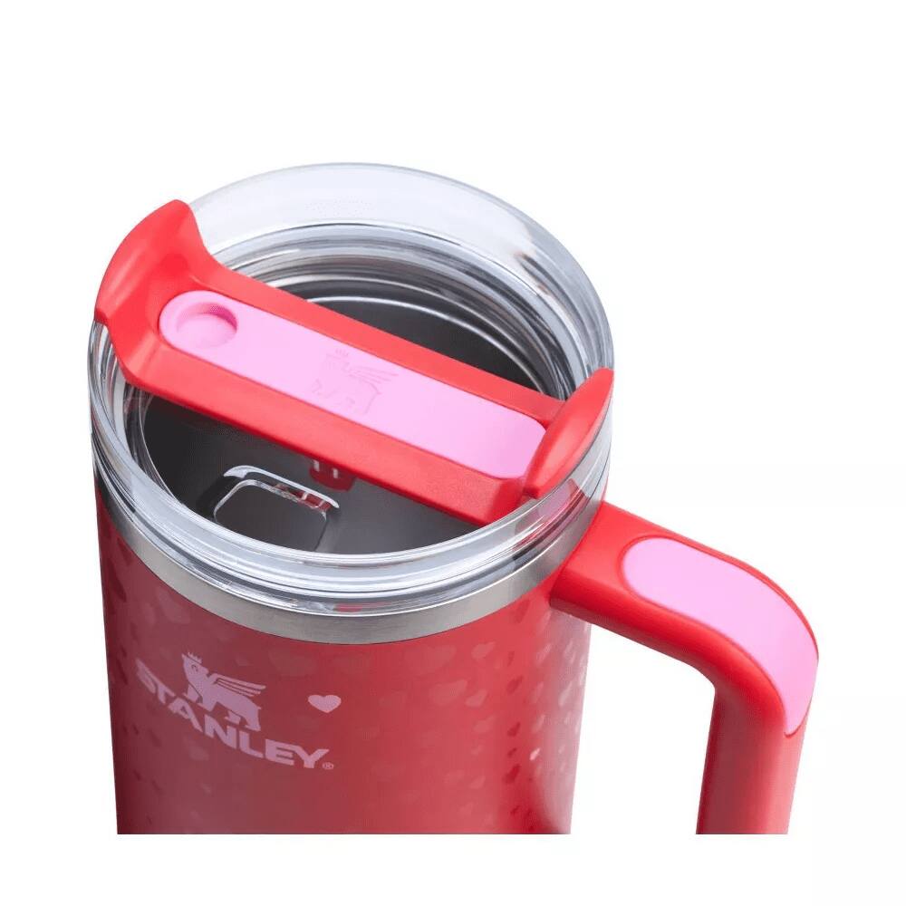 Left. Stanley - Stanley 40 oz Stainless Steel H2.0 Flowstate Quencher Tumbler Water Bottle - Valentine's Day - Sweet Hearts Red.