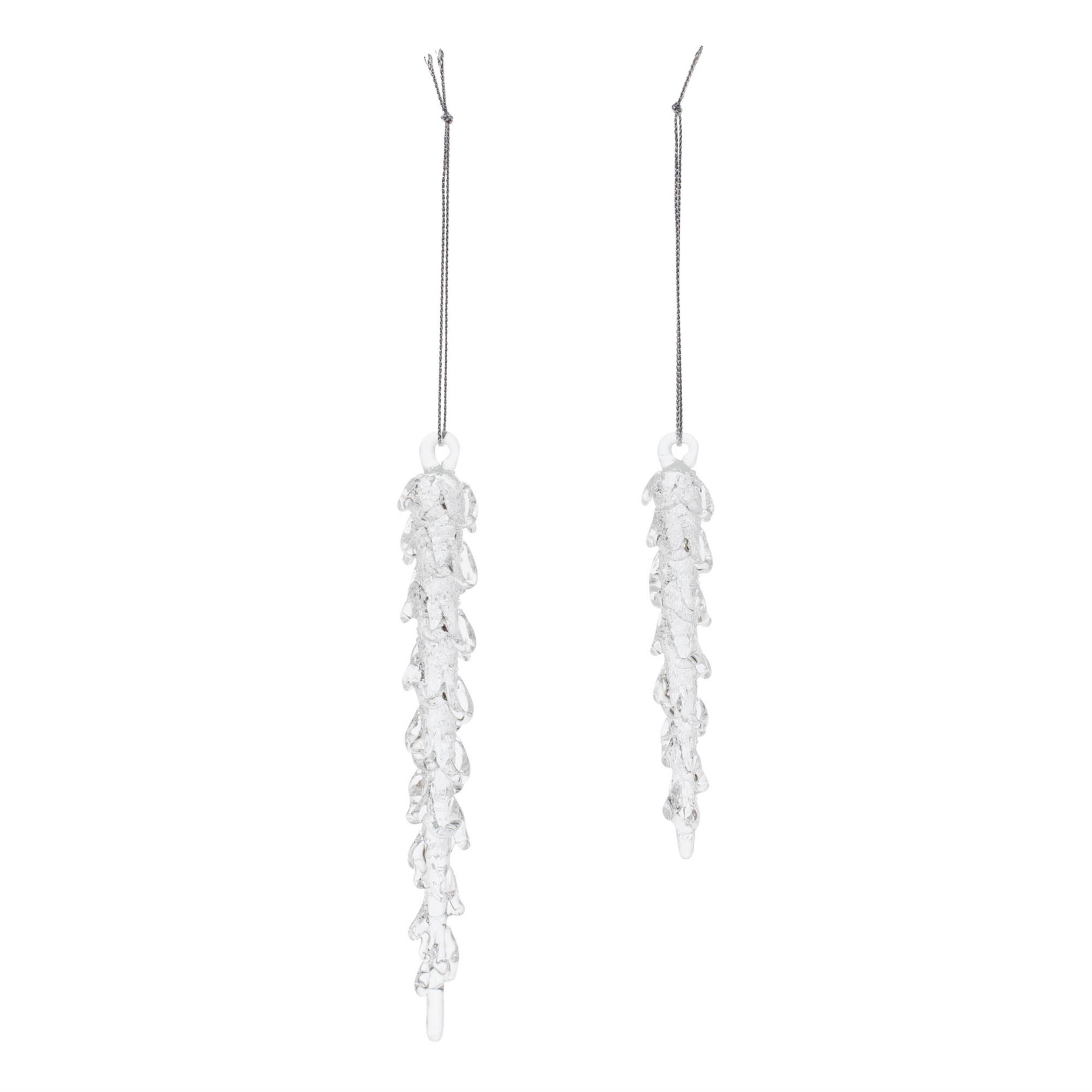 Angle. BreeBe - Dripping Glass Icicle Drop Ornament (Set of 12) - Clear.