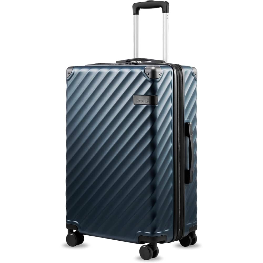 LUGGEX - 24 Inch Medium Checked Luggage Hardside Suitcase with Spinner Wheels and Reinforced Corner Protectors - LX-EX - Navy