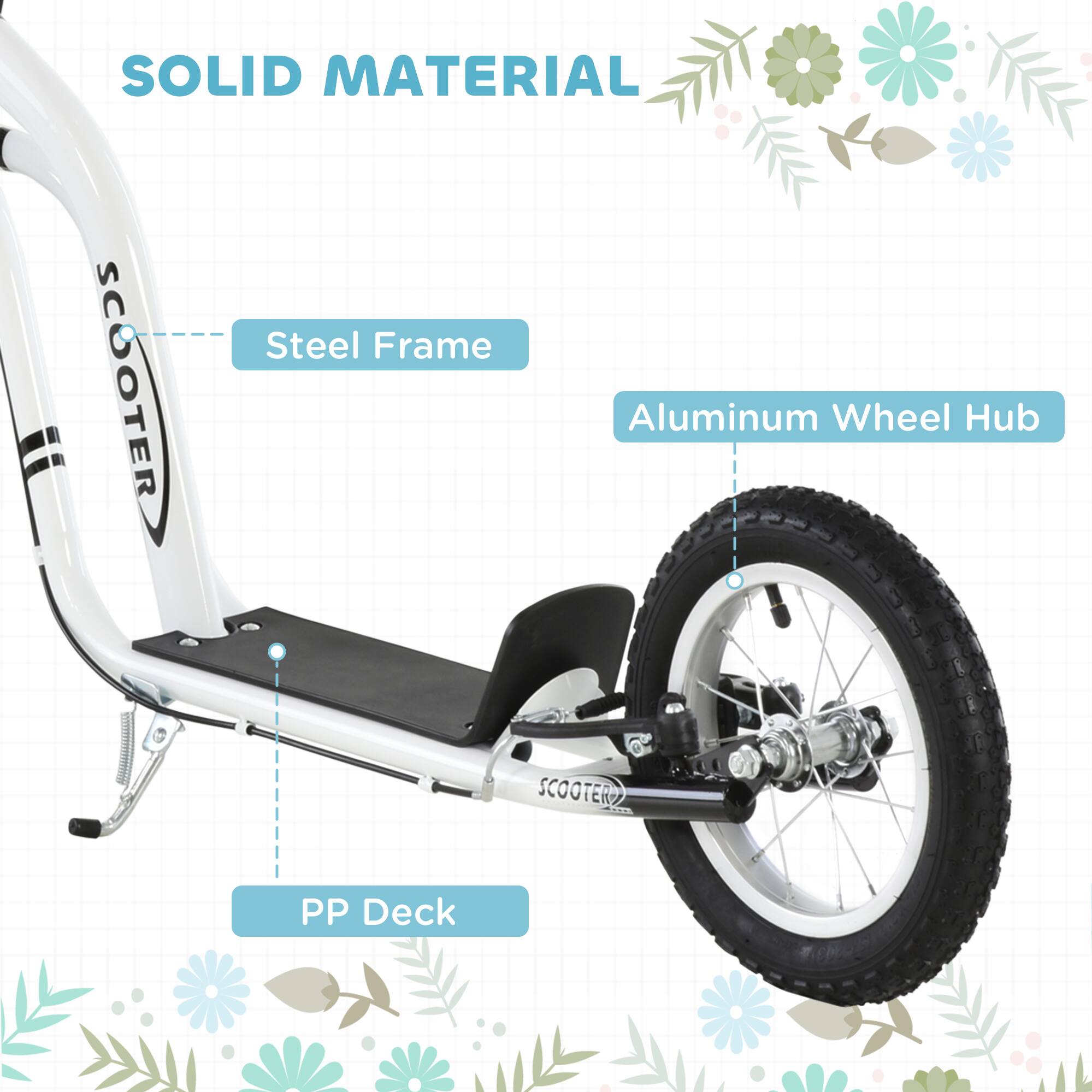 SOLID MATERIAL

- Steel Frame
- Aluminum Wheel Hub
- PP Deck