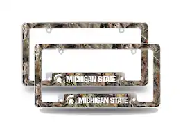 Rico Industries - Michigan State Spartans Chrome Metal (Set of 2) License Plate Frames with Bold Mossy Oak Camouflaged Camo Design - Multi