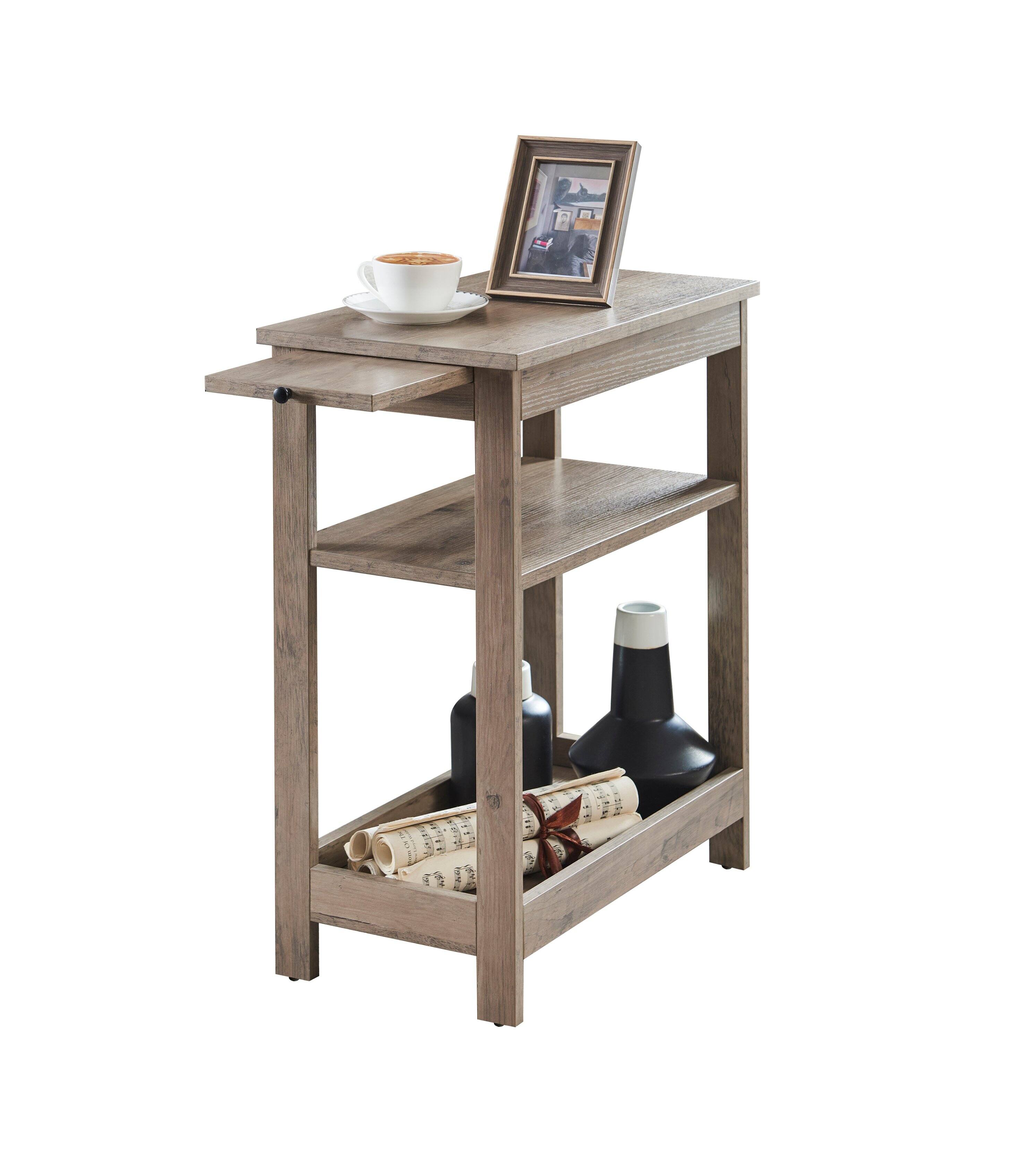 Angle. Kings Brand Furniture - Kings Brand Furniture Slim Wood Side End Table with Storage Shelves & Pull-Out Tray - Charcoal.