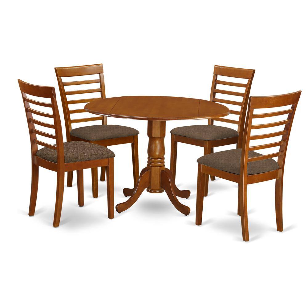 Back. East West Furniture - DLML5-SBR-C 5 Pc small Kitchen Table and Chairs set-round Kitchen Table and 4 Kitchen Chairs - Saddle Brown.