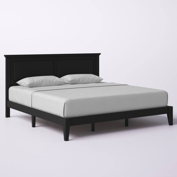 Angle. Hivvago - Hivvago King Traditional Solid Oak Wooden Platform Bed Frame with Headboard - Black.
