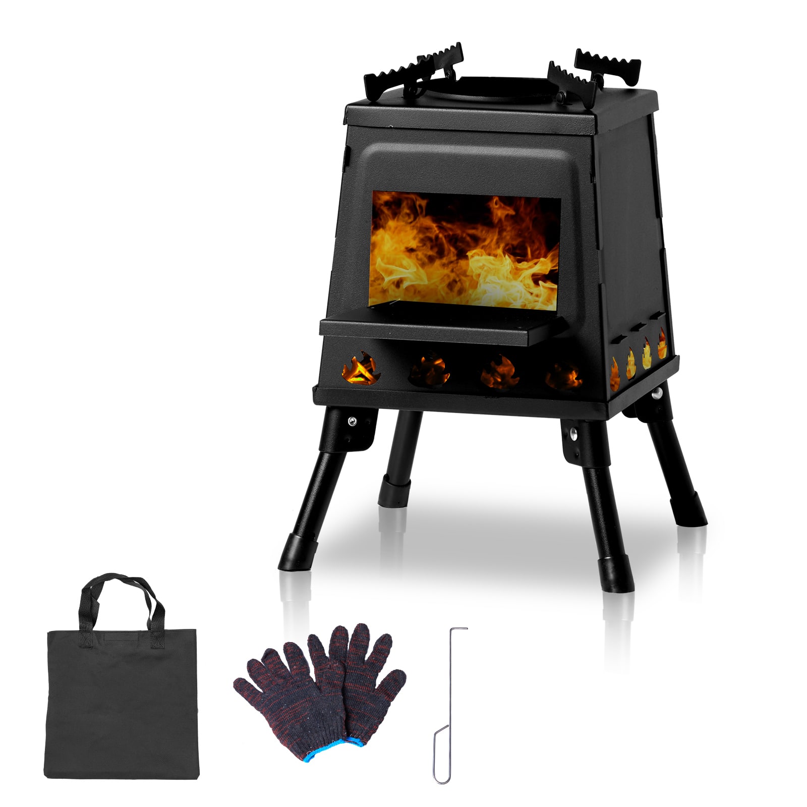 Winado - Wood Burning Tent Stove, Portable, for Outdoor Camping, Outside - Black