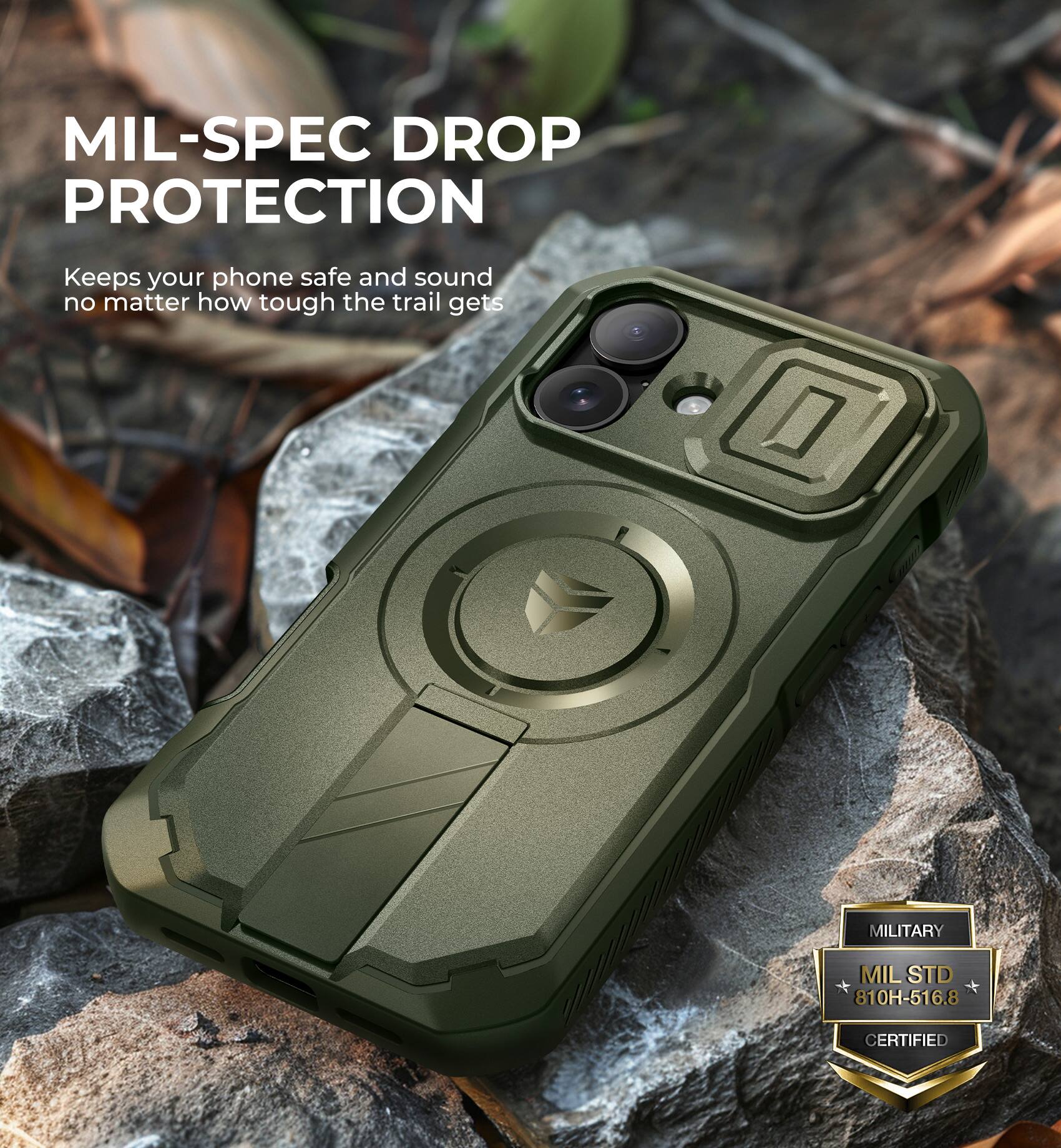 MIL-SPEC DROP PROTECTION
Keeps your phone safe and sound no matter how tough the trail gets
MILITARY MIL STD 810H-516.8 CERTIFIED