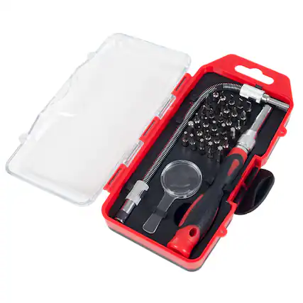 Front. Stalwart - 30PC Precision Screwdriver Set Includes Removable Flexible Shaft, Magnifying Glass, 30 Bits, and Case Home Tool Kit - Red.