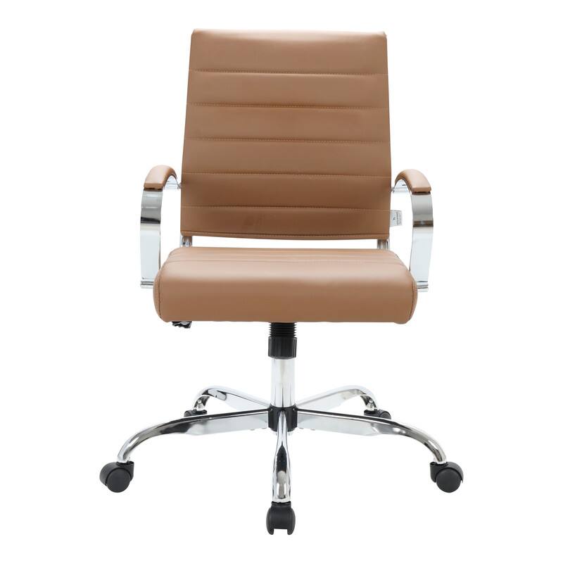 Alt View 4. LeisureMod - Benmar Modern Leather Office Desk Chair with Ribbed Seat Design and Steel Frame Computer Chair - Brown.