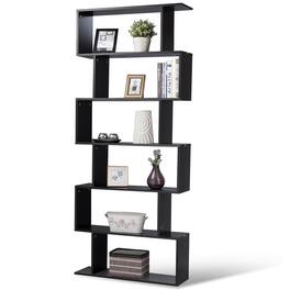 Gymax - 6 Tier S-Shaped Bookcase Z-Shelf Style Storage Display Modern Bookshelf - Black
