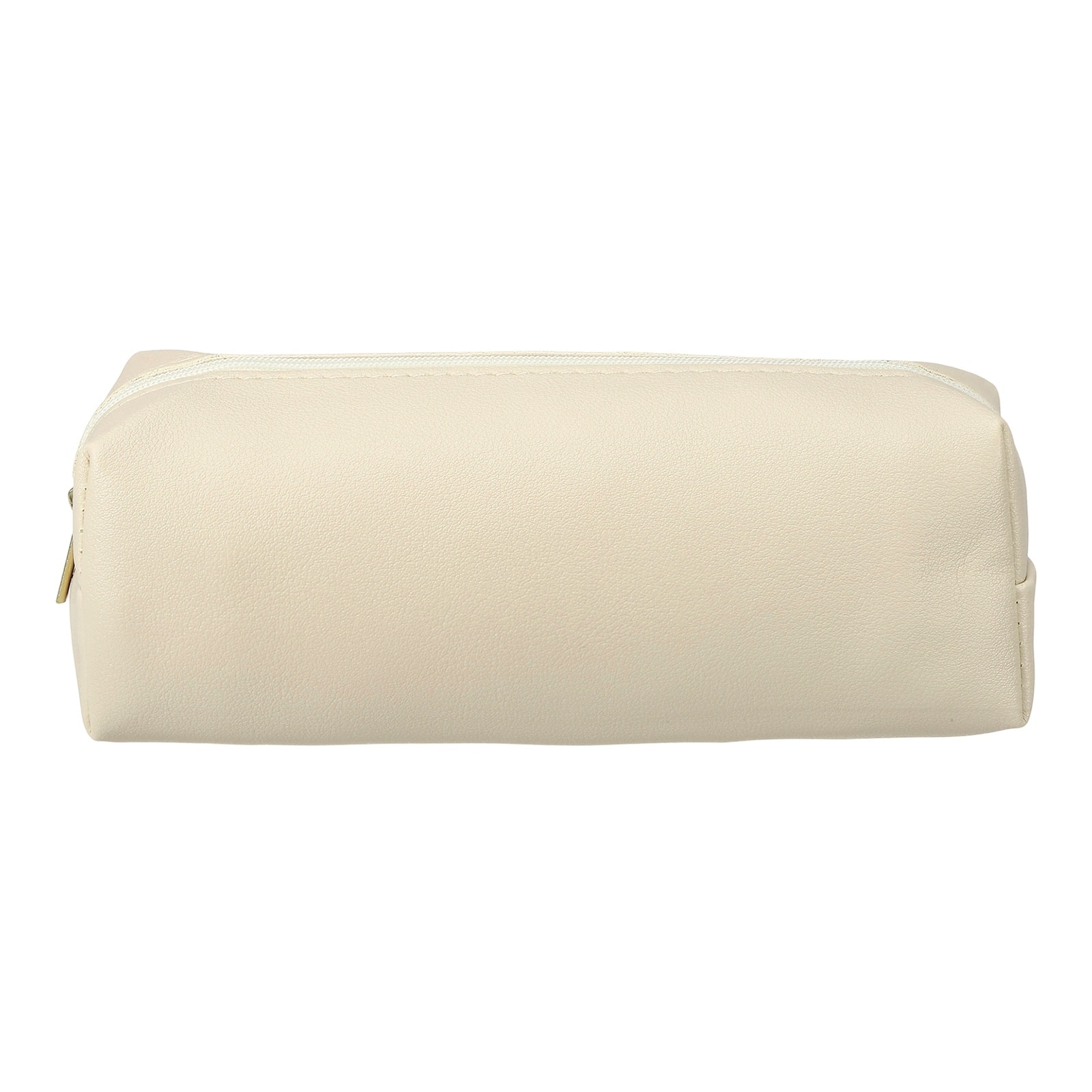 Unique Bargains - 1pc Leather Pen Pouch, Small Zippered Pencil Case, Stationery & Makeup Organizer for Adults - Beige