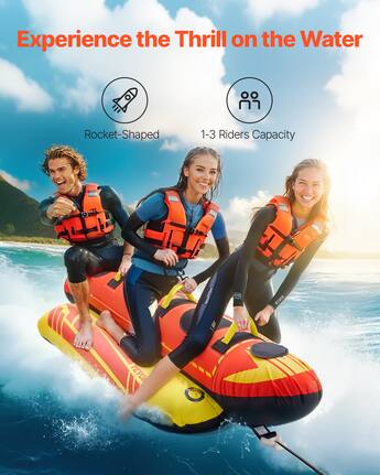 VEVOR 2-Rider Towable Tube For Boating – 340 Lbs Capacity, Dual Cockpit With Backrest, Full Nylon Cover, Padded Handles – Inflatable Water Sport Tube