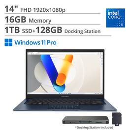 ASUS - Vivobook 14 14" LED FHD Laptop,Intel Core 5 120U,16GB RAM,1TB SSD+160GB Dock Set,Win 11 Pro - Blue