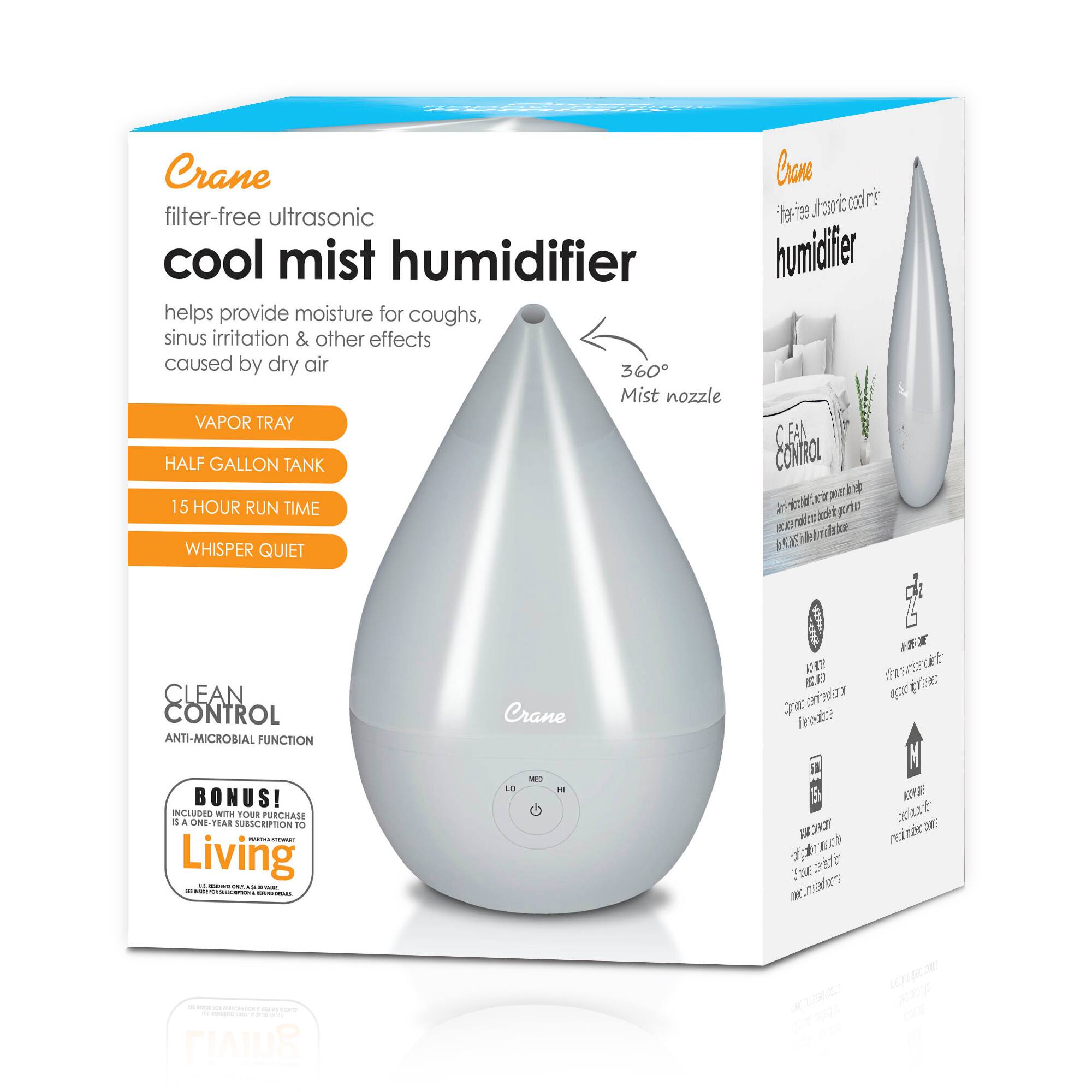Alt View 11. CRANE - 0.5 Gal. Droplet Ultrasonic Cool Mist Humidifier - Gray.