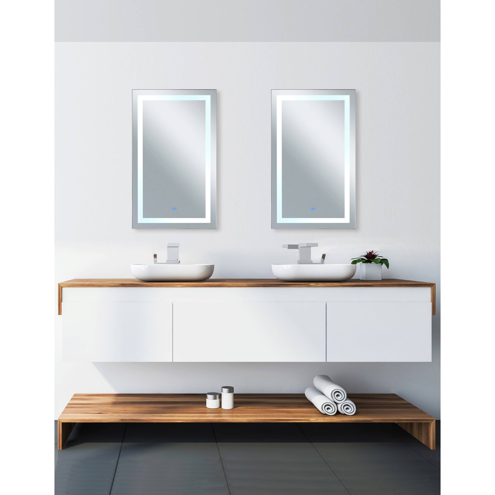 Back. CWI Lighting - Abril Rectangle Matte White LED 30 in. Mirror From our Abril Collection - White.