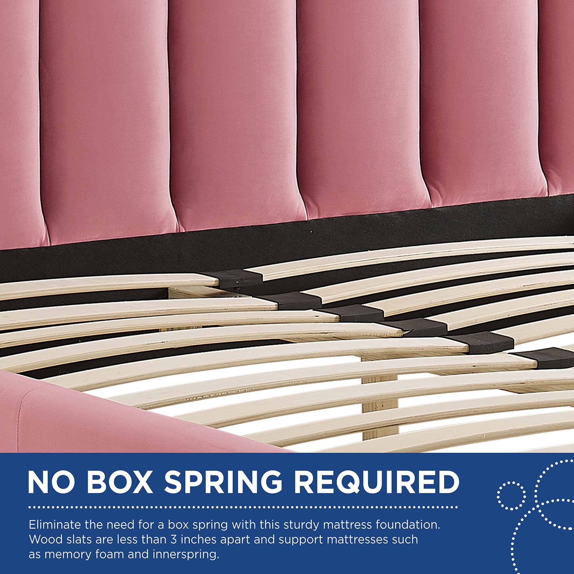 NO BOX SPRING REQUIRED

Eliminate the need for a box spring with this sturdy mattress foundation. Wood slats are less than 3 inches apart and support mattresses such as memory foam and innerspring.