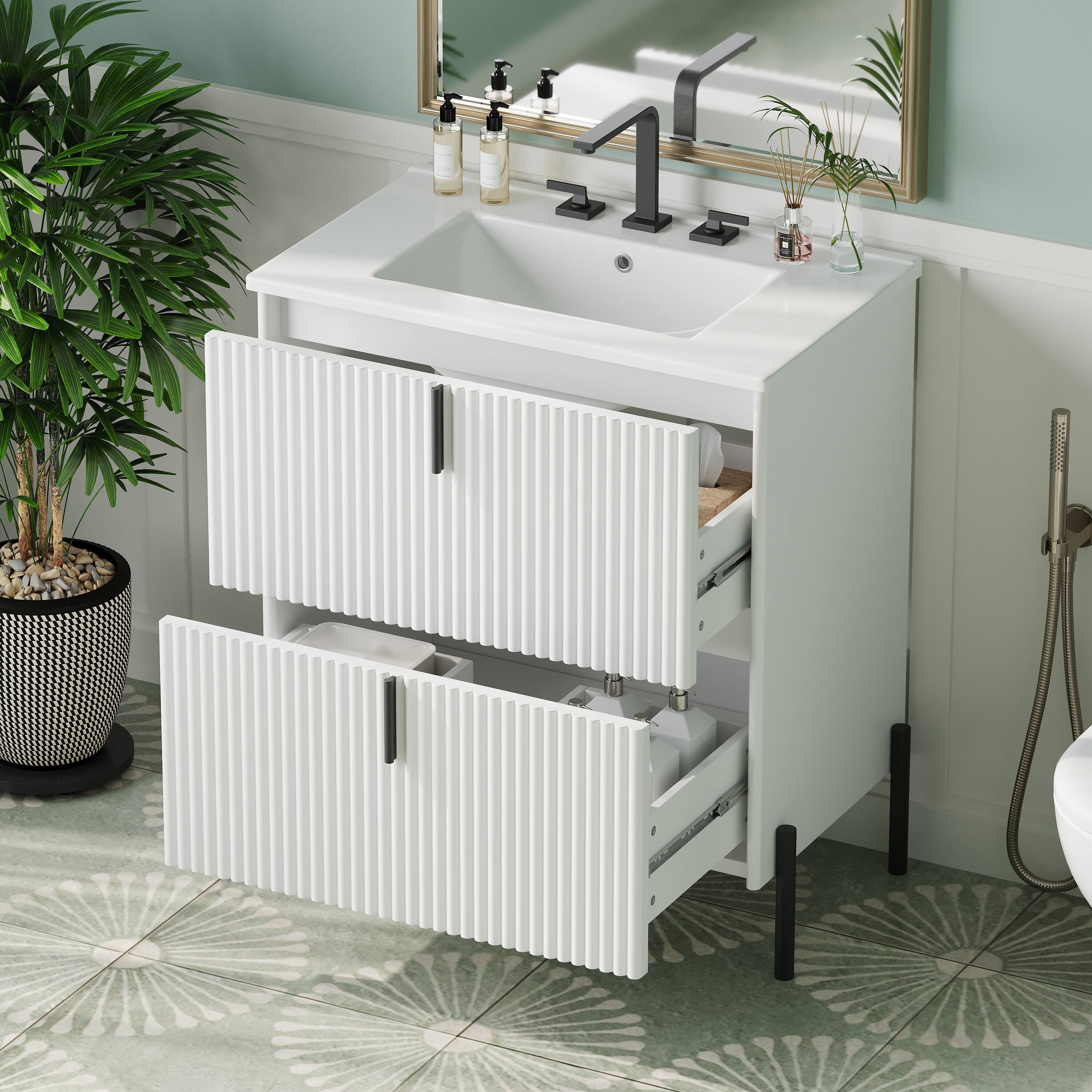 Alt View 1. Loheer - 2.5 ft Bathroom Vanity with Ceramic Sink and Soft-Close Drawers - White.