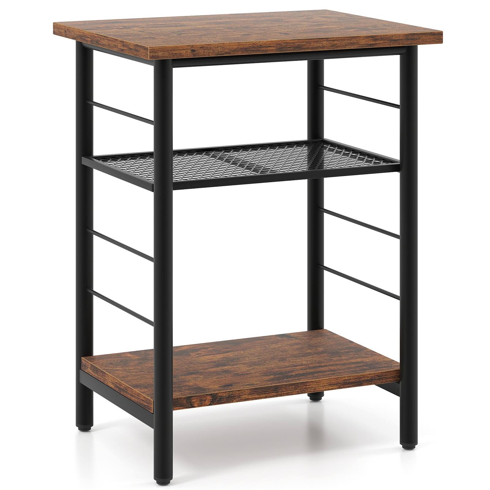 Alt View 9. Gymax - Gymax 3-Tier Side End Table w/ Adjustable Mesh Shelf Narrow Nightstand - Rustic Brown.