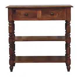 Artisan Furniture - Turned Leg Side Table with Shelves, 2 Drawers - Brown