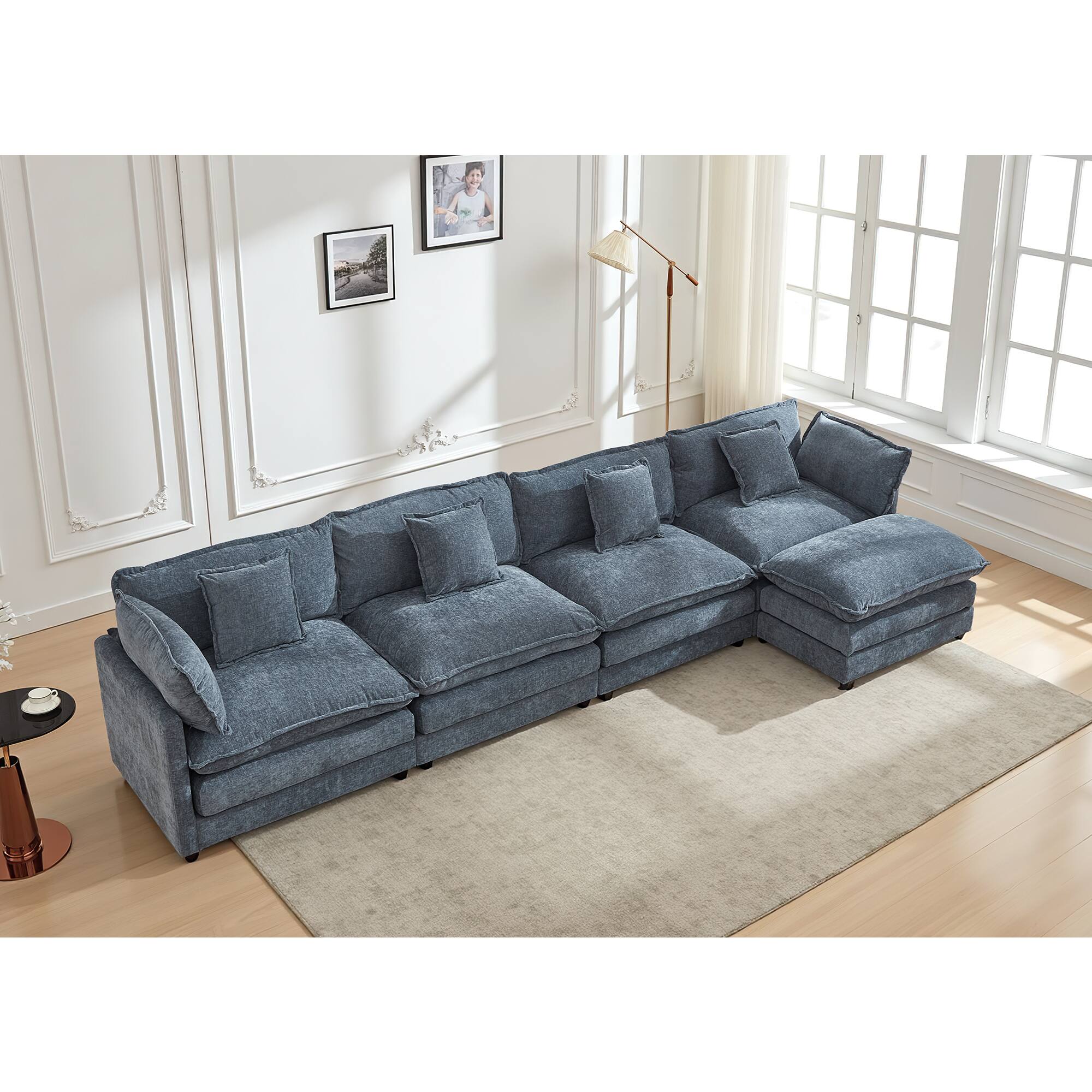 Alt View 7. KERDOM - 4 Seat Modular Sectional L Shape Sofa with 1 Movable Ottoman, 149'' Oversized Couch with Chaise Lounge for Living Room - Blue.