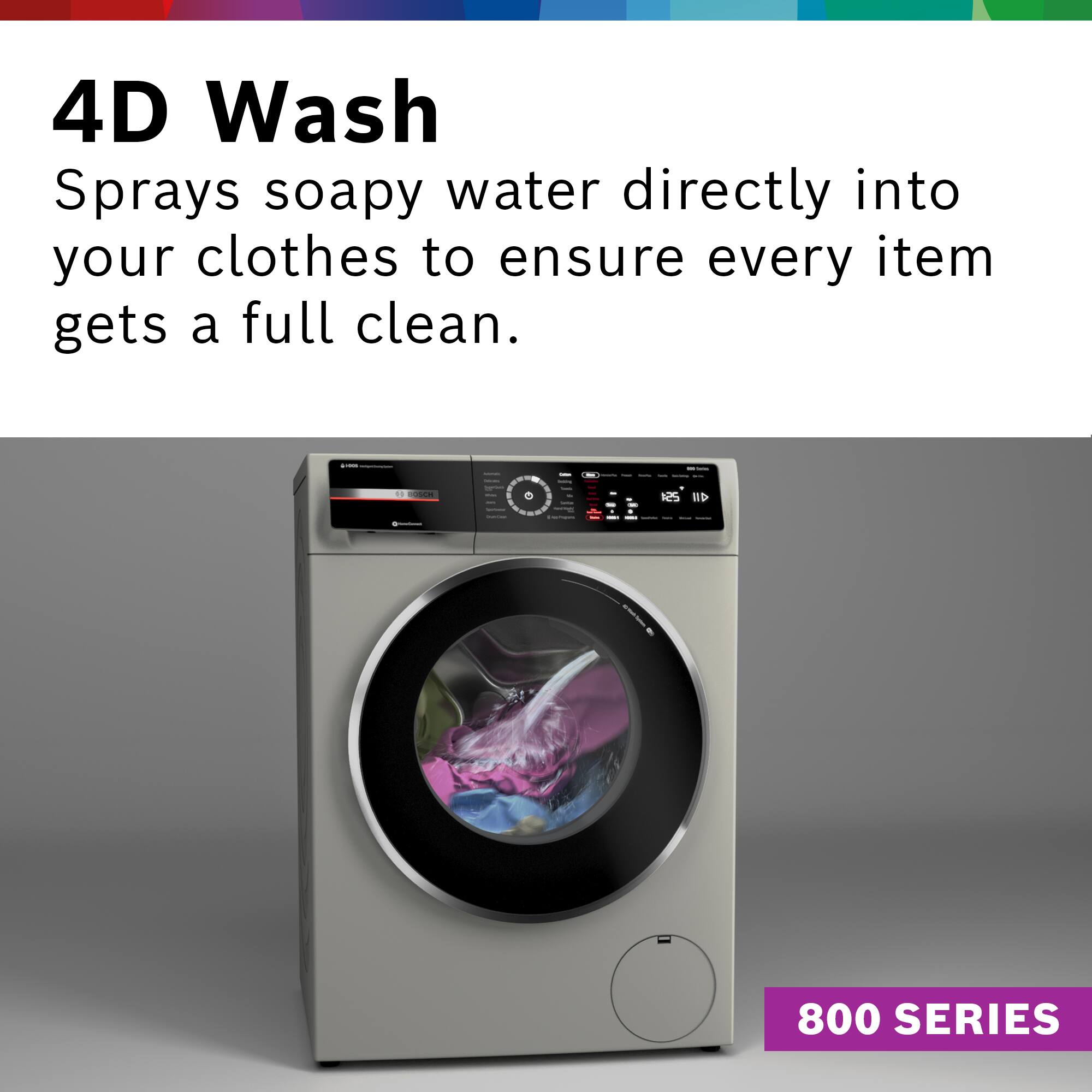 4D Wash Sprays soapy water directly into your clothes to ensure every item gets a full clean.

1,000 - BOSCH 0
- -  - - brown -
2 0
- -  I - Today memess Come
toria - - - - - - 125 IID . I - - -
800 SERIES