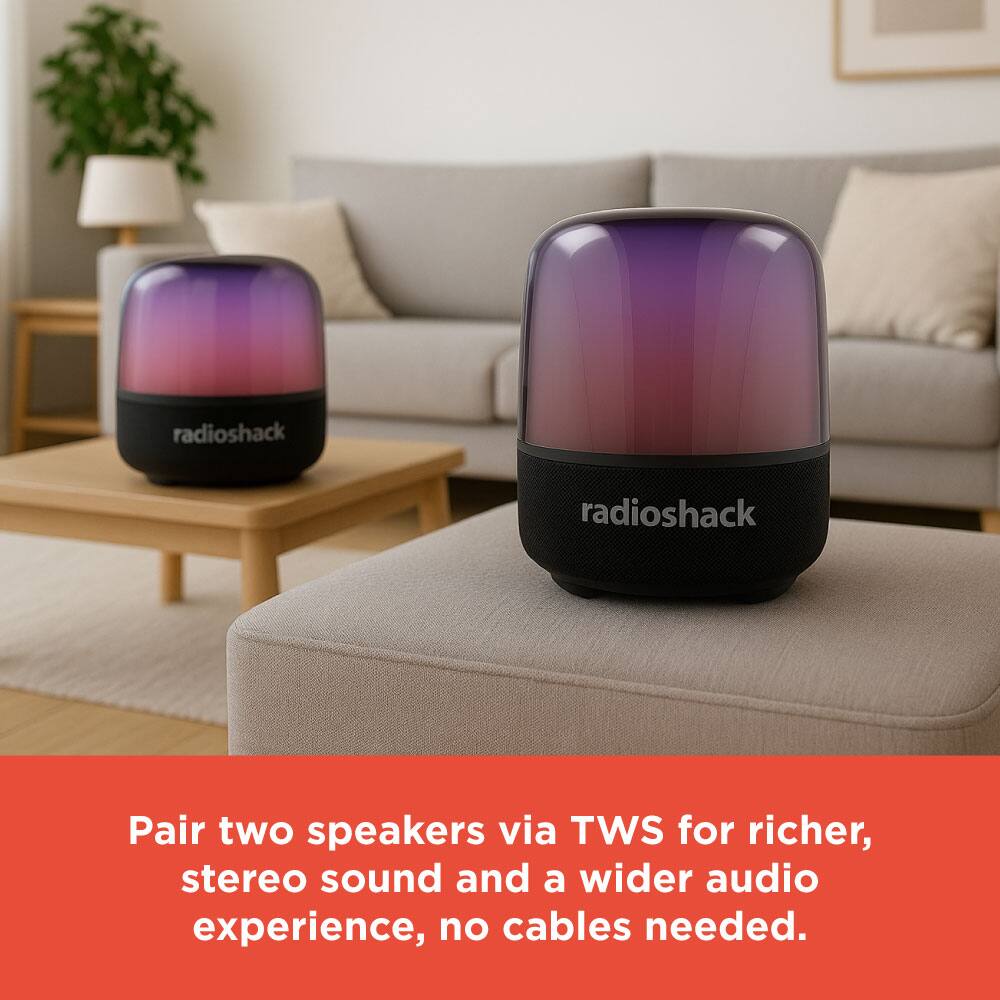 Pair two speakers via TWS for richer, stereo sound and a wider audio experience, no cables needed.