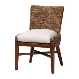 bali & pari - Ridley Seagrass Dining Chair with Mahogany Wood Frame - Accent Chair with Woven Square Back and Cushioned Seat - Brown Wash