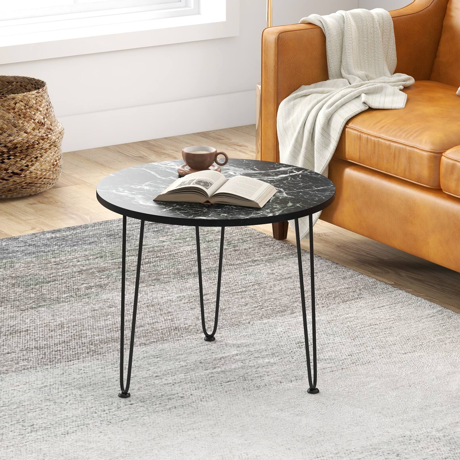 Alt View 4. Costway - Costway Faux Marble Coffee Table with Metal Legs for Living Room Office - Black.