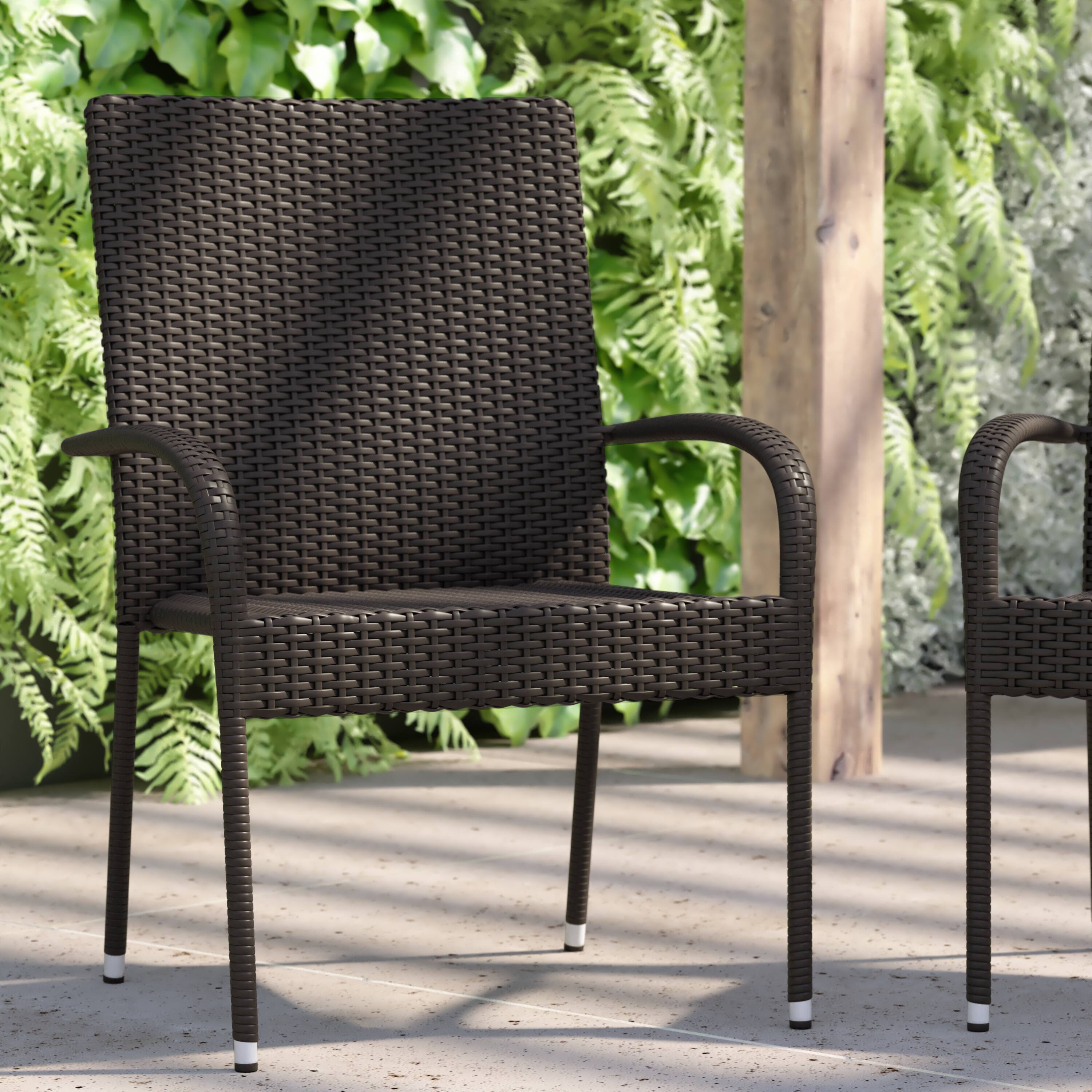 Alt View 4. Emma + Oliver - Sala Stacking All-Weather Wicker Wrapped Powder Coated Steel Patio Club Chairs for Indoor and Outdoor Use - Espresso.