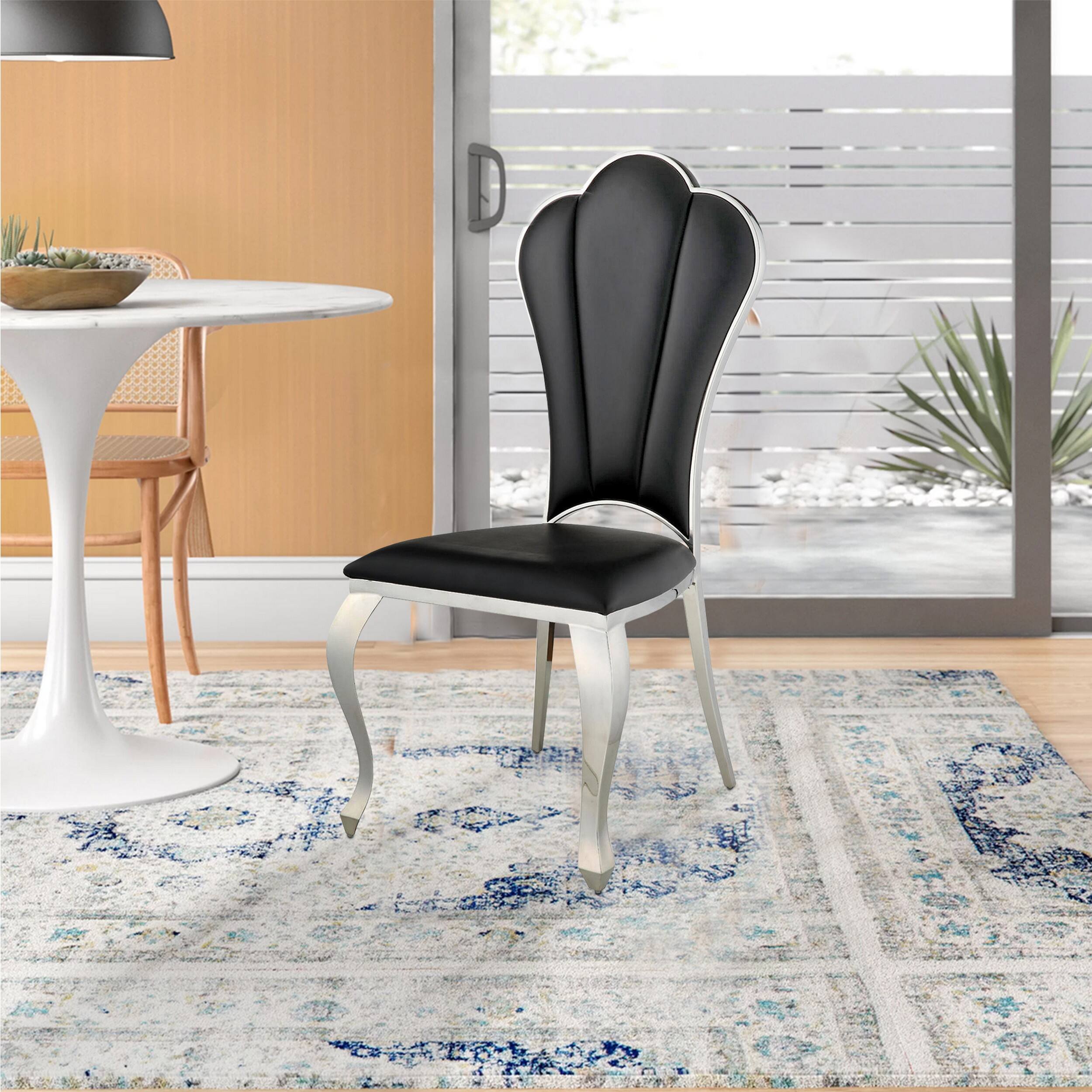 Alt View 5. Manhattan Lane - Kuri 24 Inch Dining Chair, Vegan Faux Leather, Textured, Set of 2 - Chrome, Beige.
