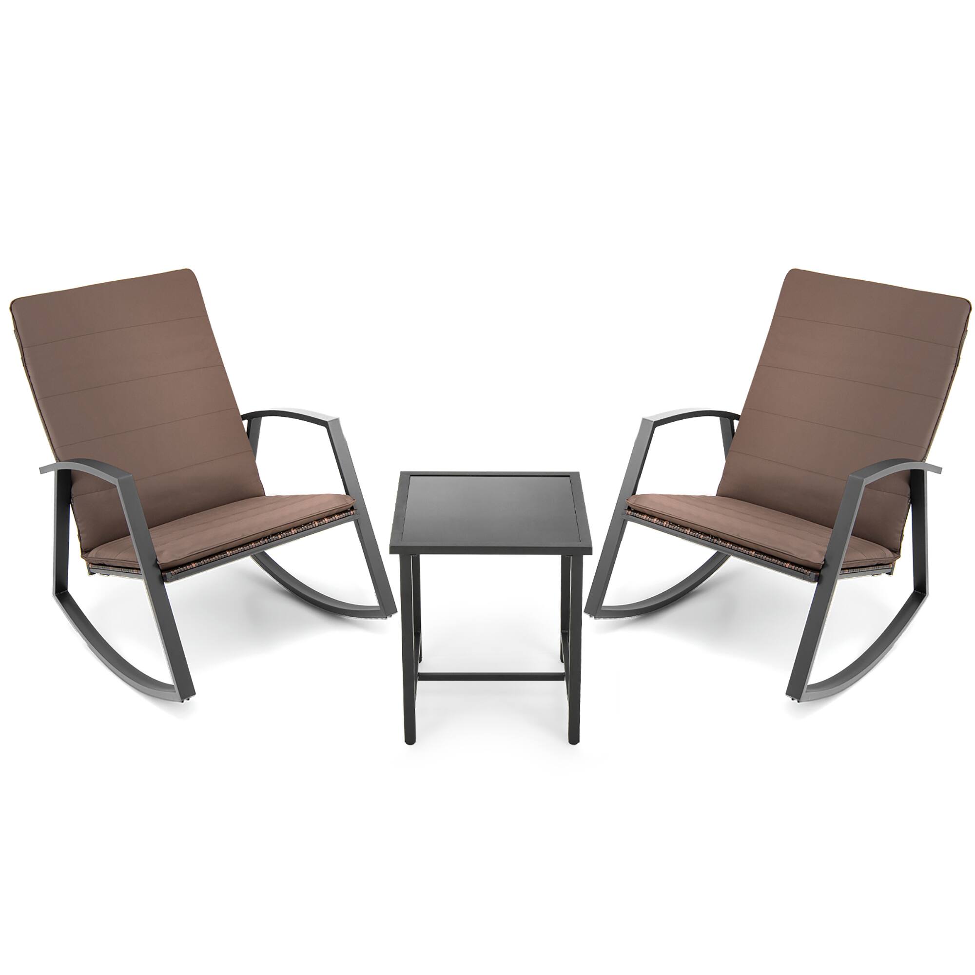 Alt View 9. Costway - Costway 3PCS Patio Rattan Rocking Chair Table Furniture Set Yard Cushion - Brown.