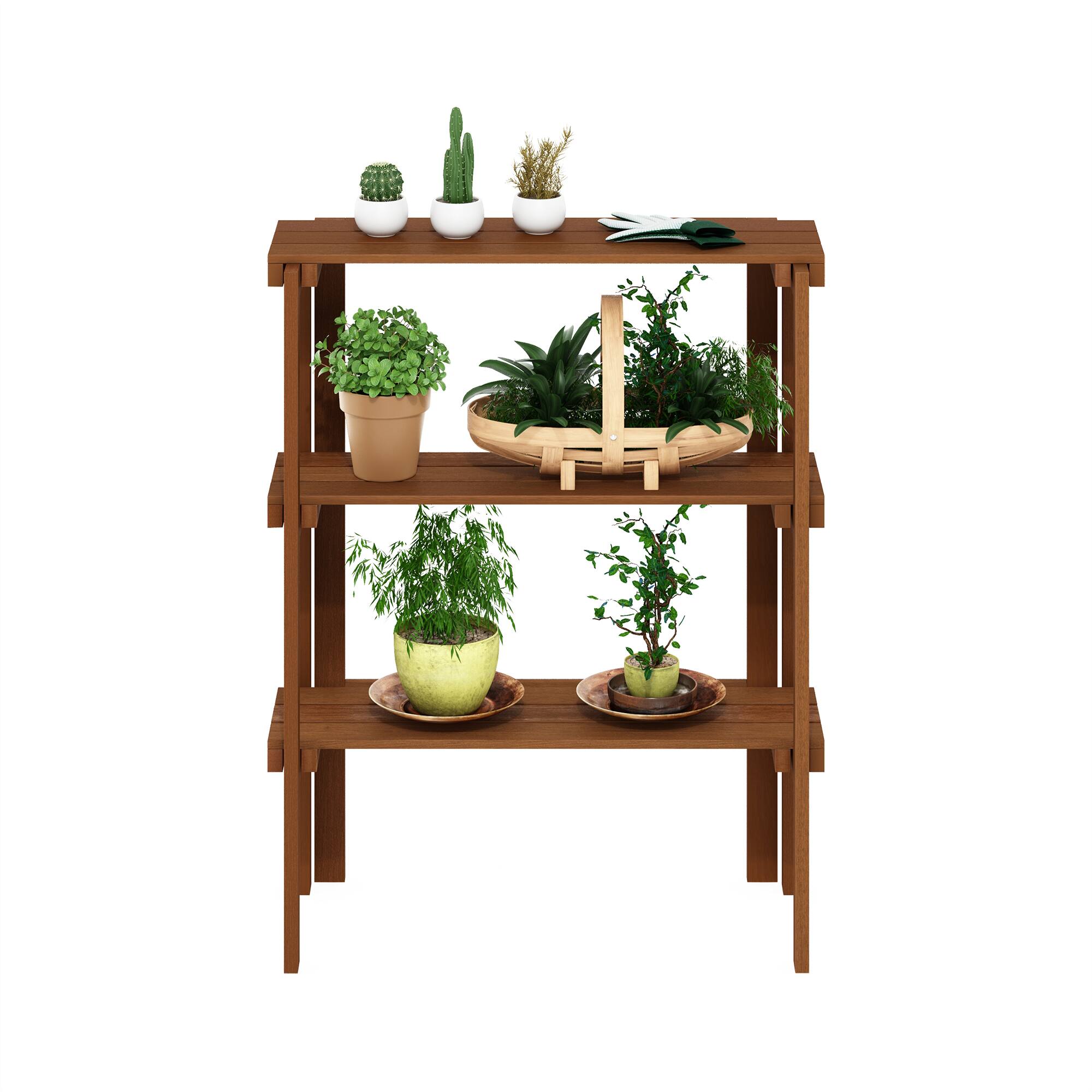 Alt View 4. Furinno - Tioman Outdoor Toolless Multipurpose Display Shelf, Plant Stand, 3-Tier - Natural.