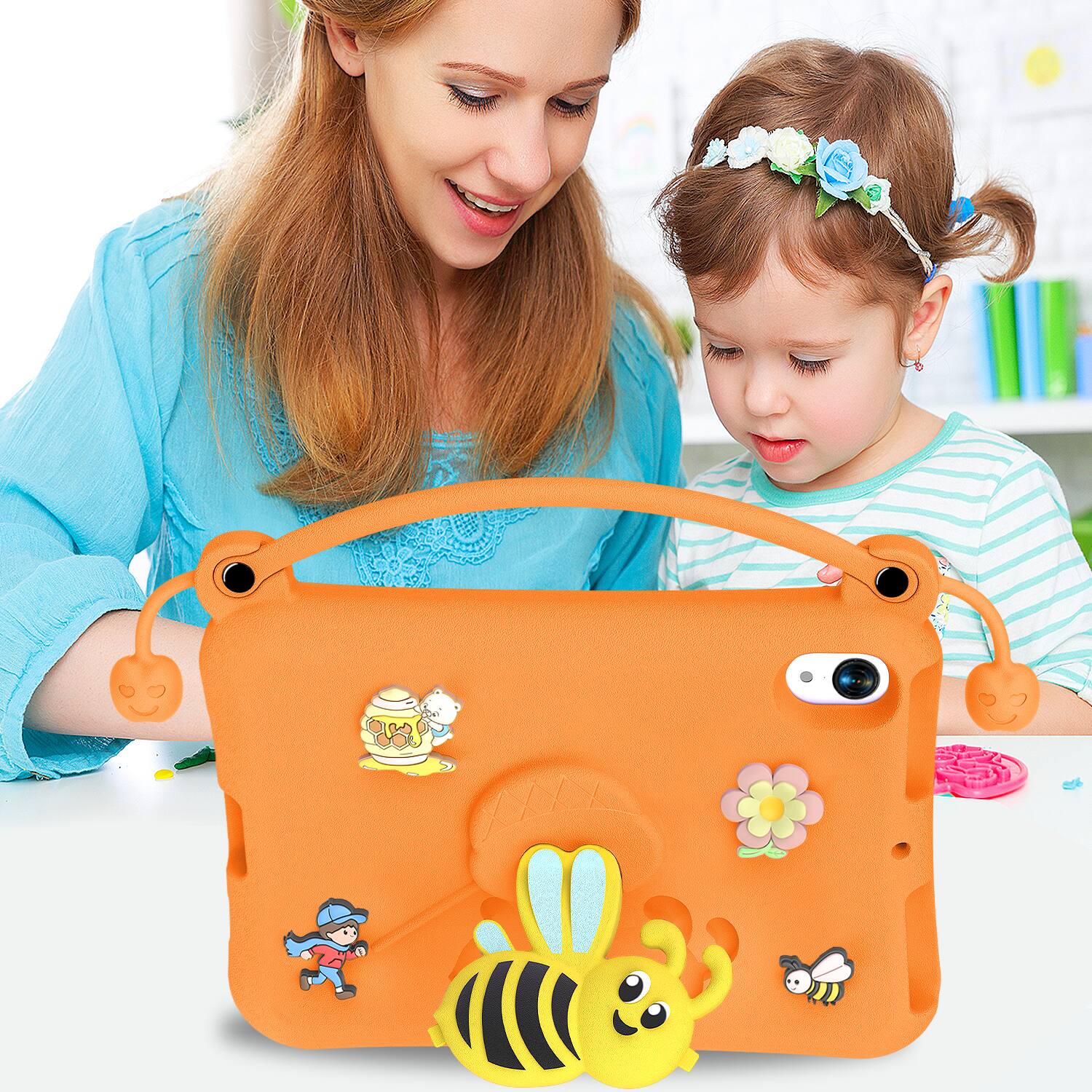 Alt View 5. Dteck - for Apple iPad mini (A17 Pro) 2024 & iPad mini 6 2021 8.3" Kids EVA Tablet Case,Shockproof Kickstand Cover + Handle - Orange.