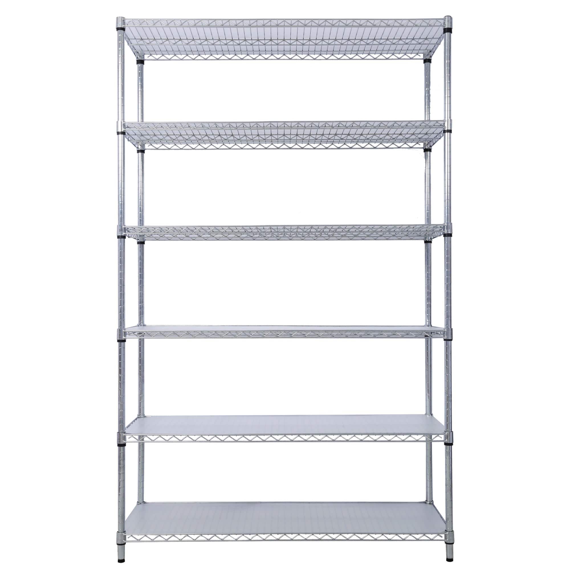 Boyel Living - 6 Tier Metal Shelf Wire Shelving Heavy Duty Adjustable Storage Rack with Wheels Shelf Liners 84H x 48L x 20D - Chrome