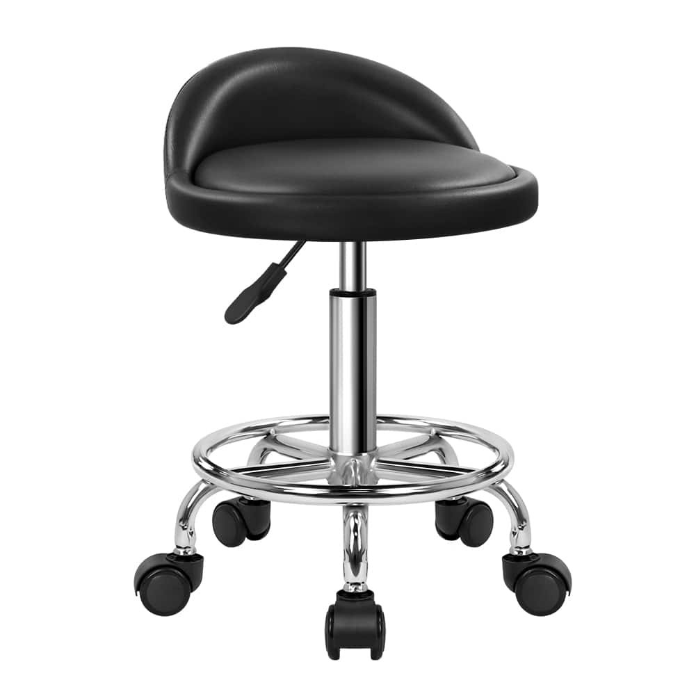 KKTONER - PU Leather Round Rolling Stool with Foot Rest Height Adjustable Swivel Drafting Work SPA Task Chair - Black