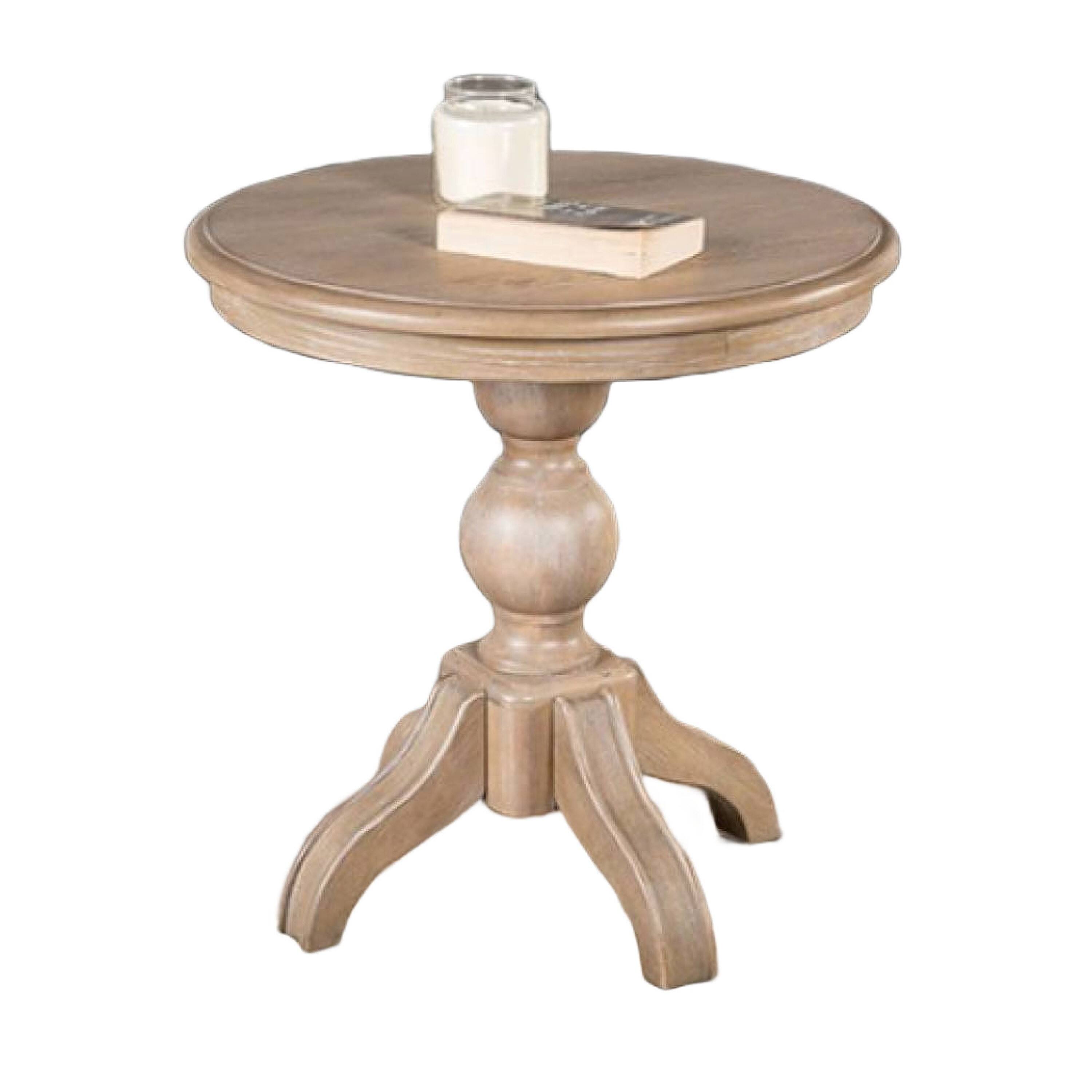 Angle. Manhattan Lane - Cherie Round End Table, Light White Washed Solid Rubberwood, 24 Inch - White Wash Brown.