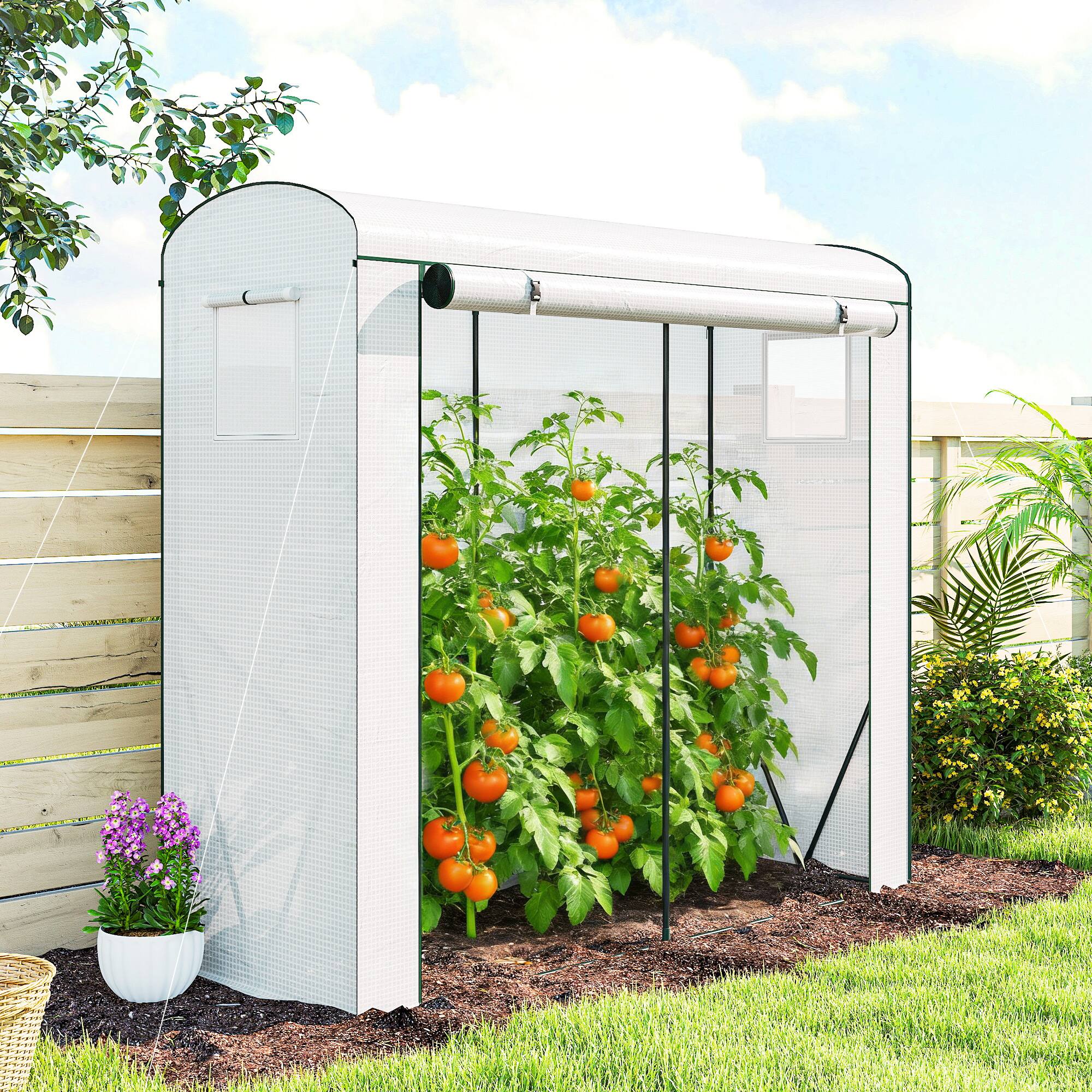Alt View 1. Outsunny - Greenhouse, Portable Greenhouse with Roll-Up Door and 2 Mesh Windows, PE Cover.