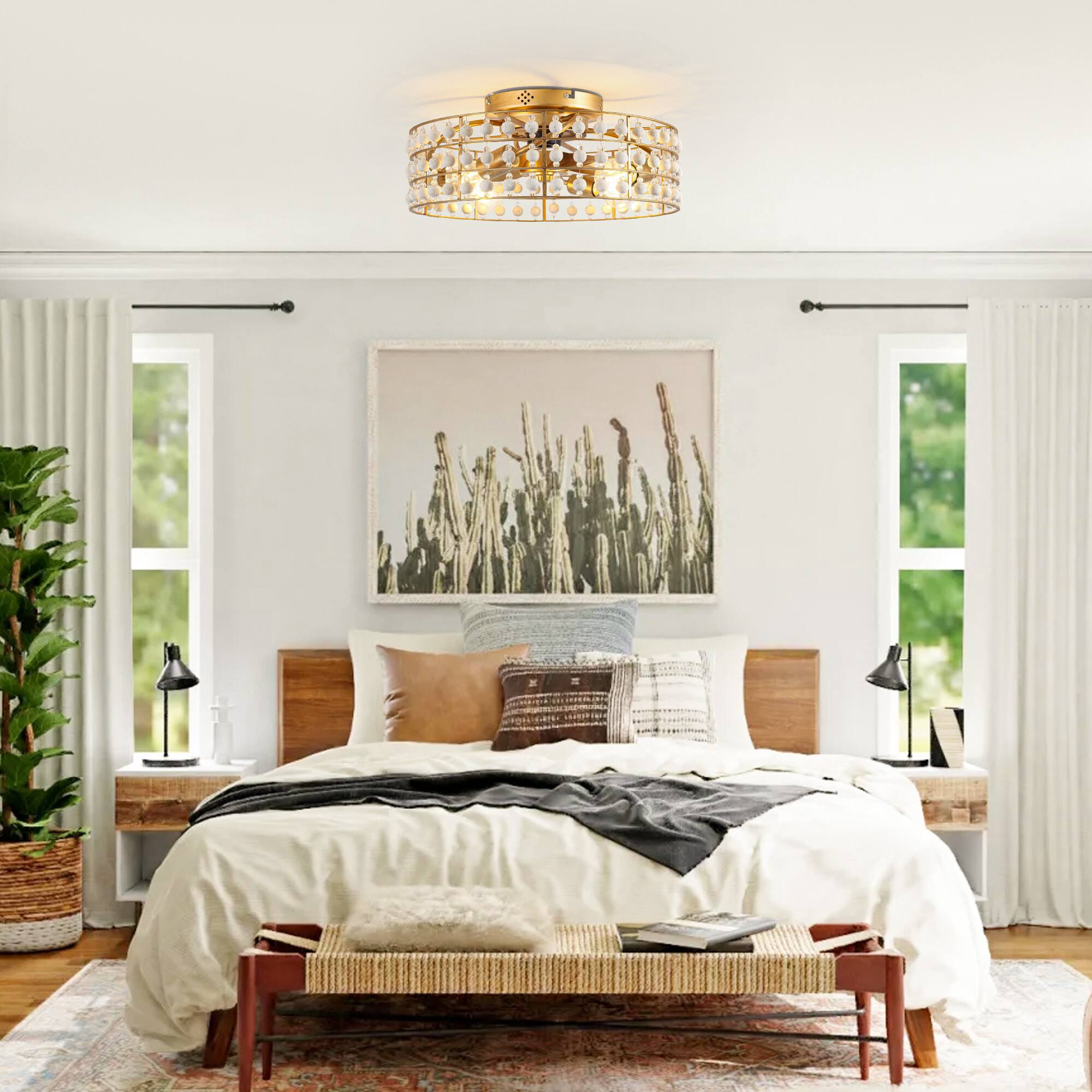 Left. Parrot Uncle - 18.3 in. Caged Smart Ceiling Fan with Light and Remote and APP Control - Antique Gold.