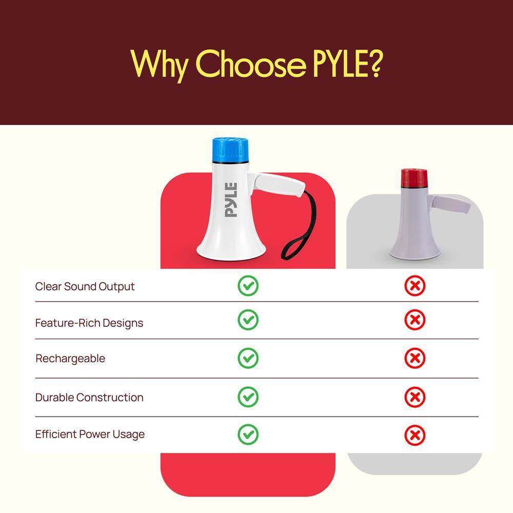 Why Choose PYLE?  
- Clear Sound Output  
- Feature-Rich Designs  
- Rechargeable  
- Durable Construction  
- Efficient Power Usage