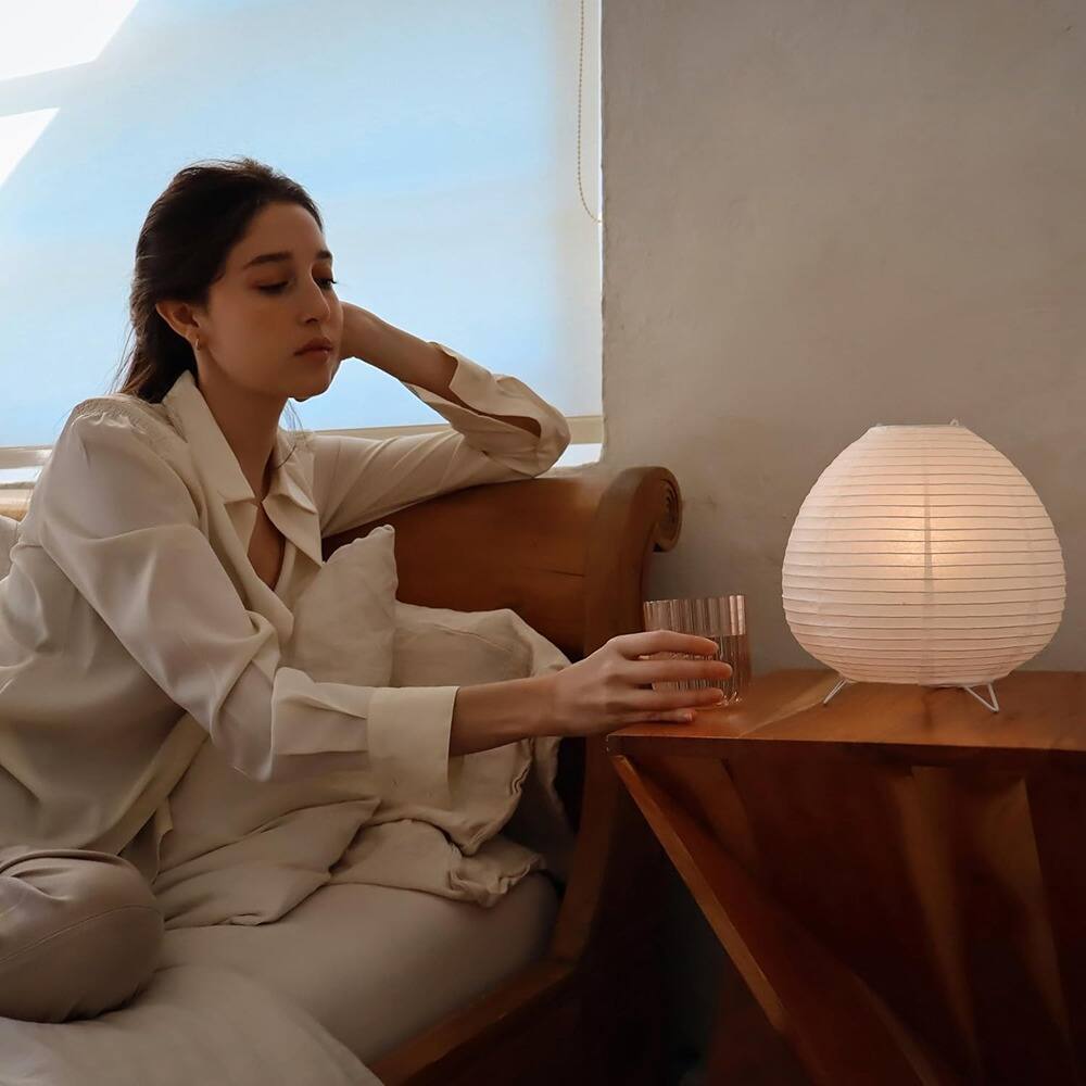 Alt View 1. PARKER SLATER - Small Japanese Rice Paper Table Lamp – White Paper Shade, Bedside.